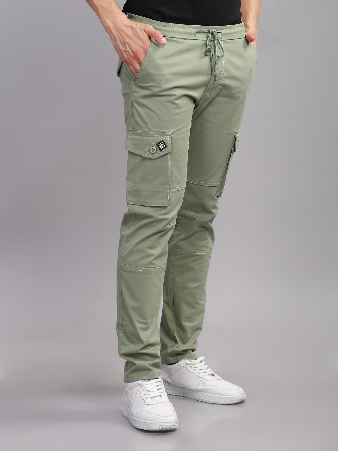 Men Aslant Green Cargo Pant
