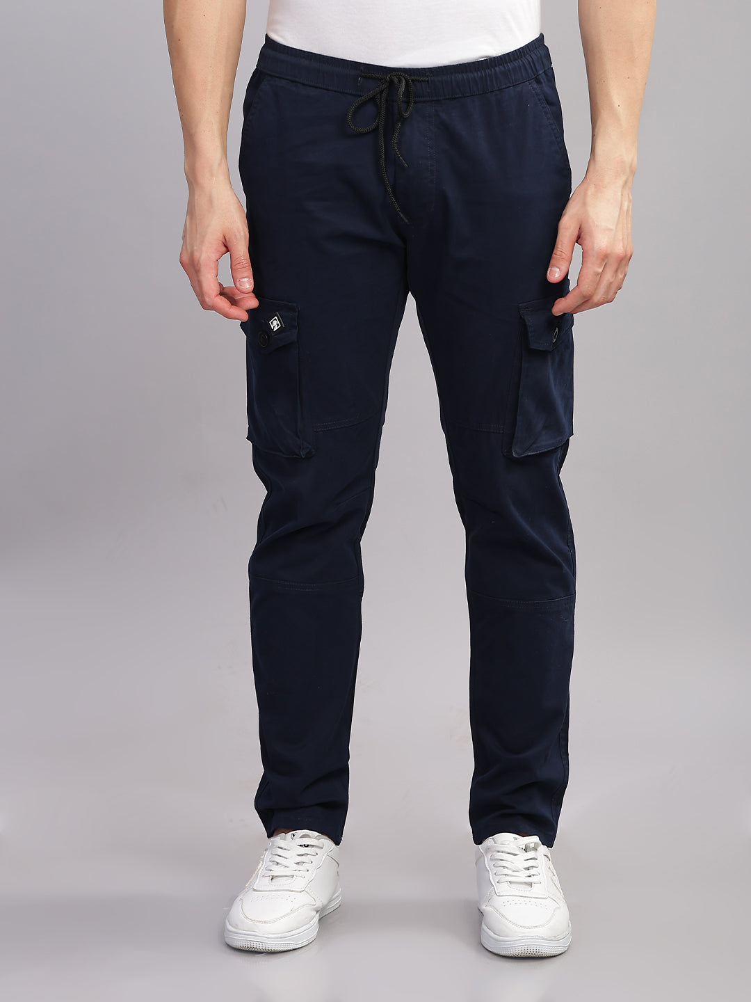 Men Aslant Navy Cargo Pant