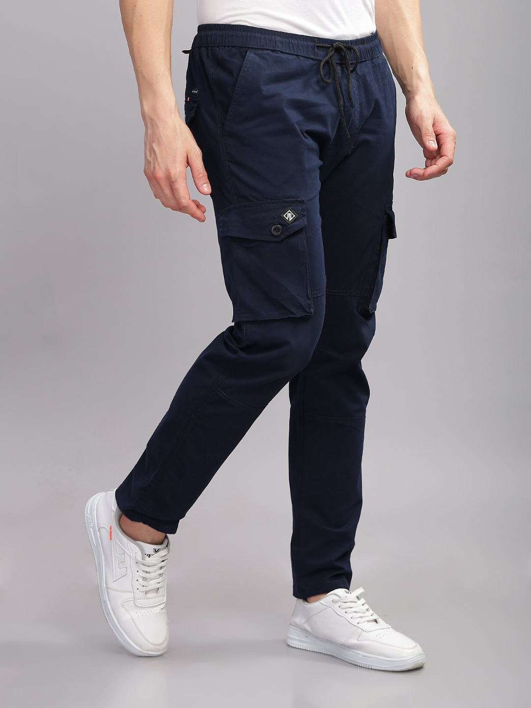 Men Aslant Navy Cargo Pant