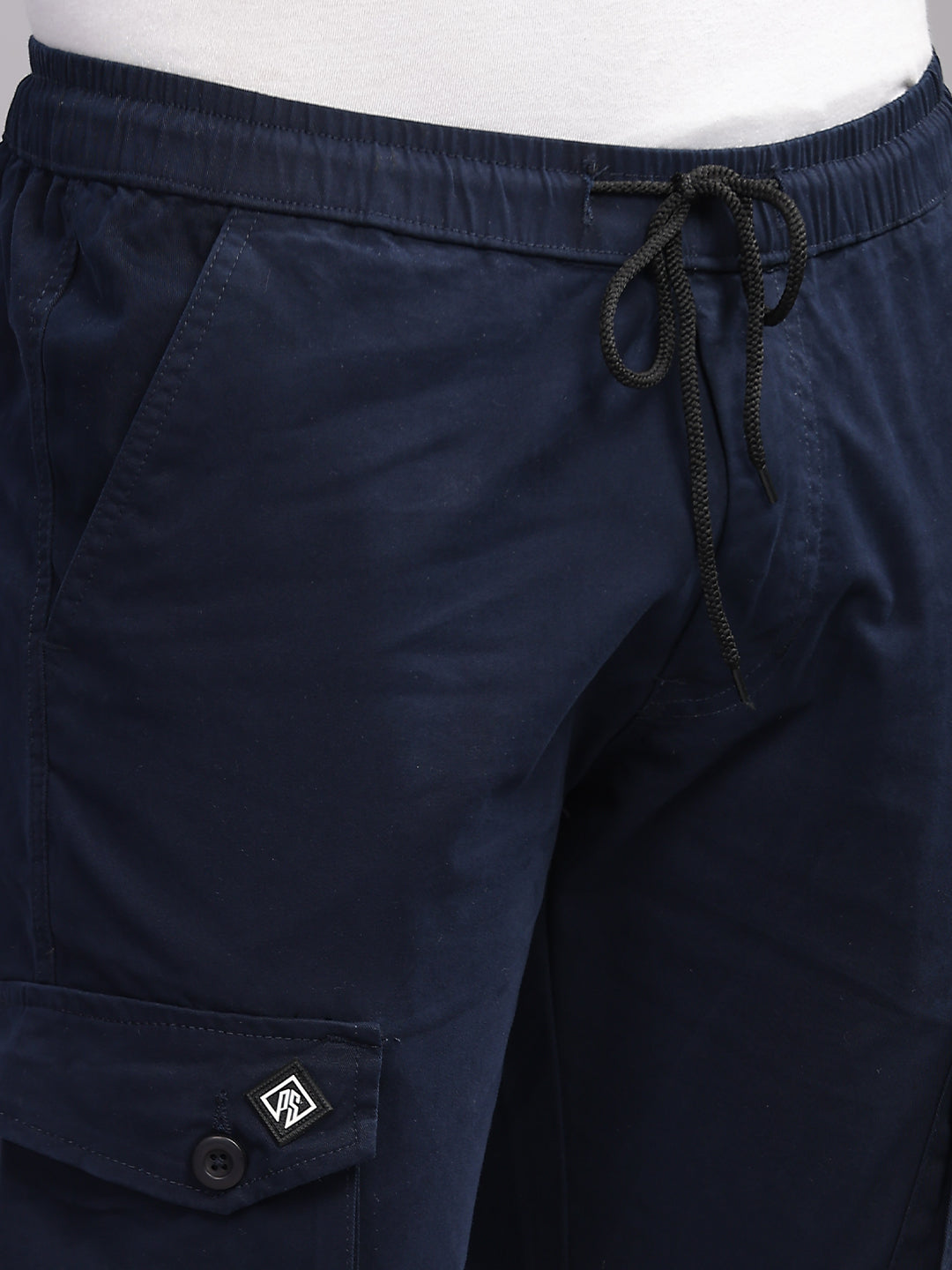 Men Aslant Navy Cargo Pant