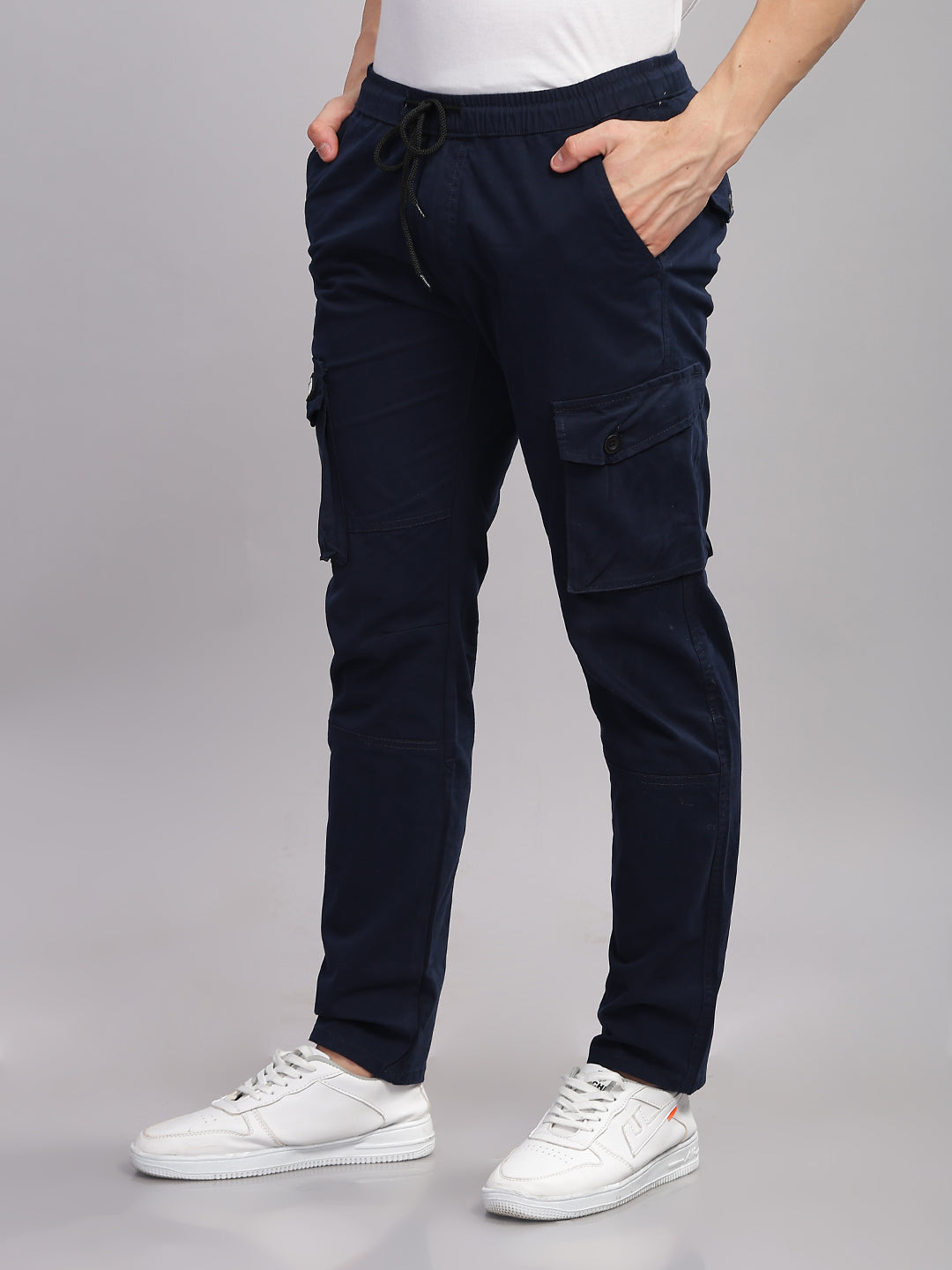 Men Aslant Navy Cargo Pant