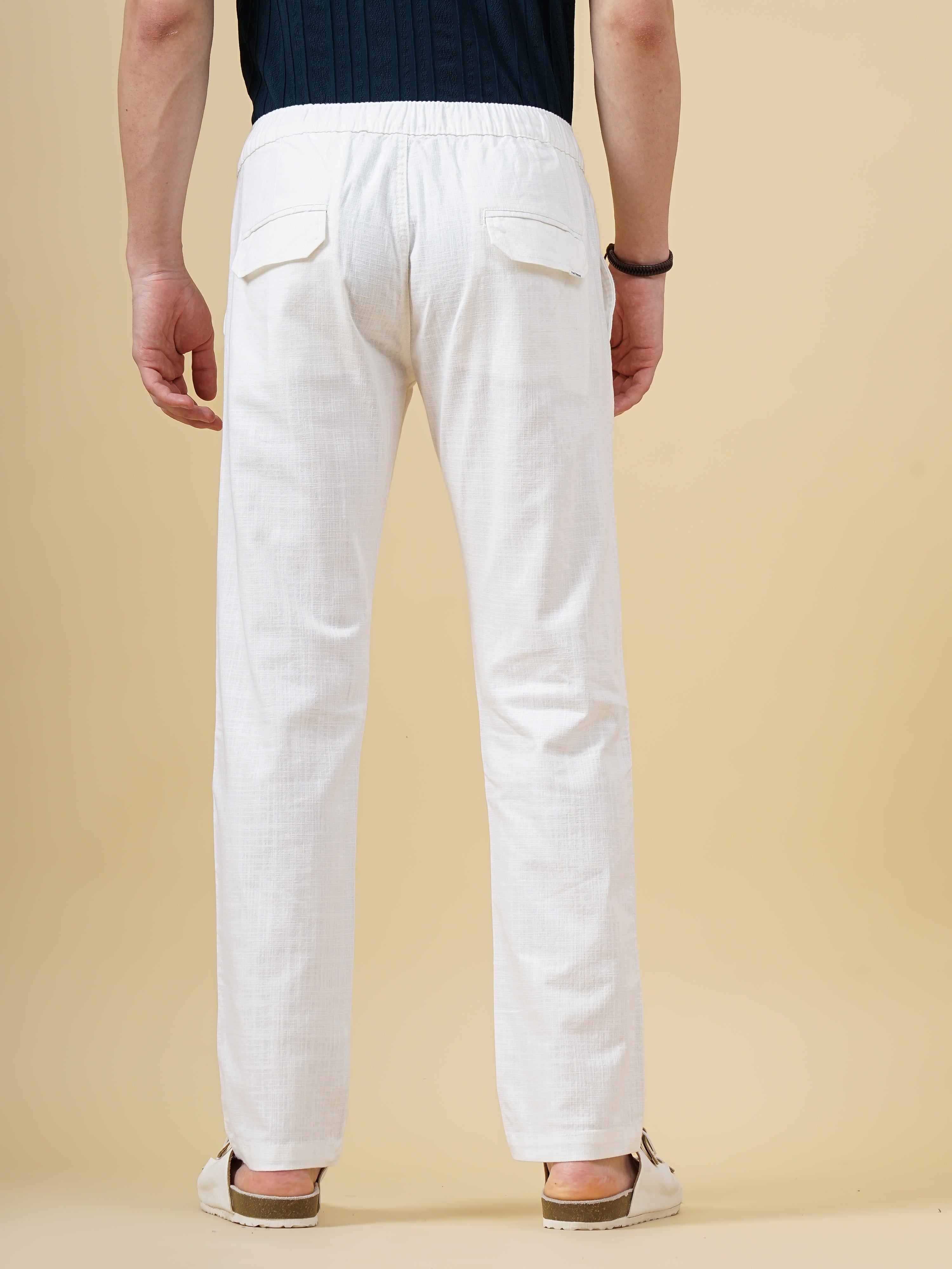 Men Linen Straight Fit White Trouser