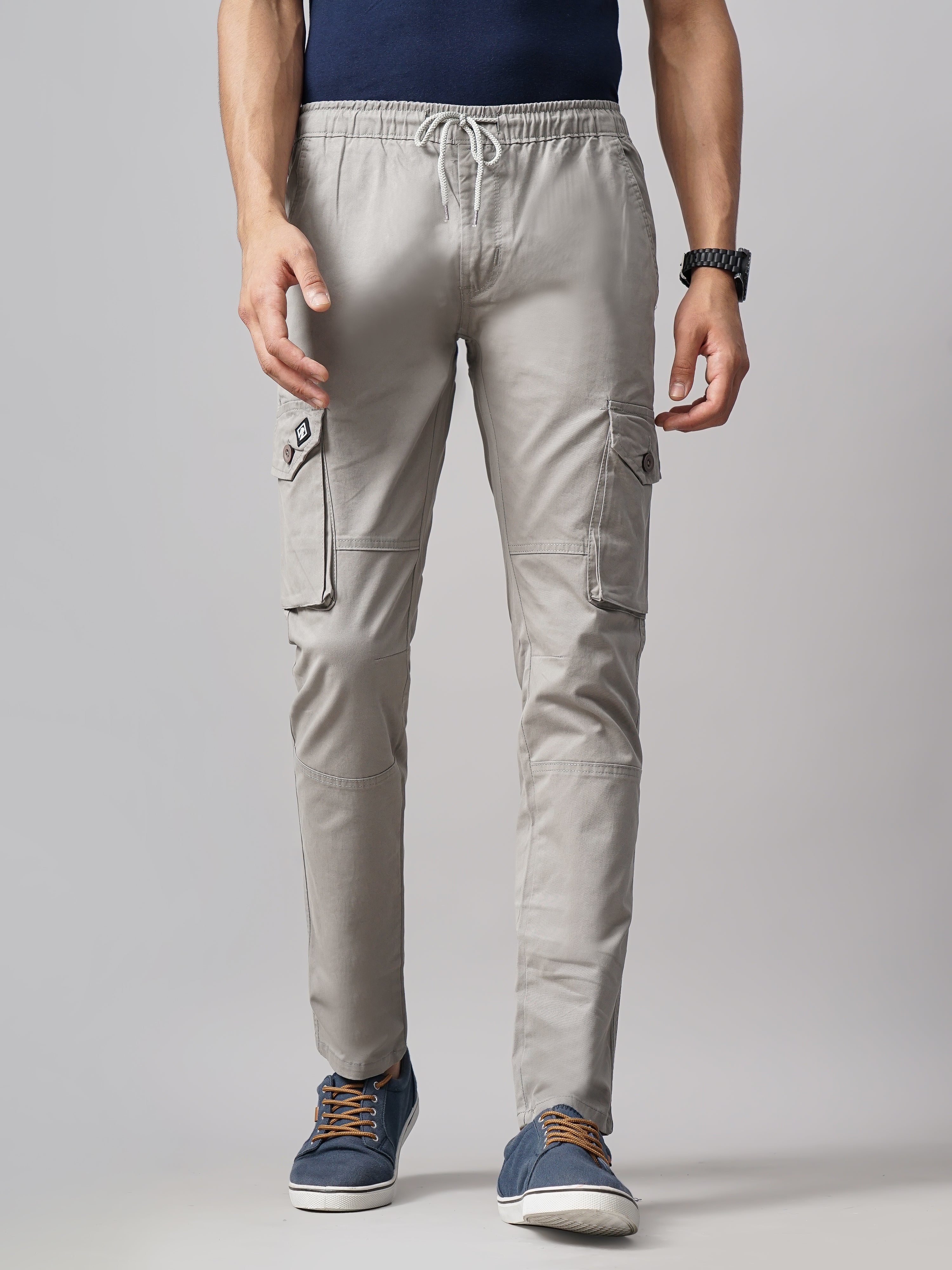 Men Ash Grey Aslant Cargo Pant