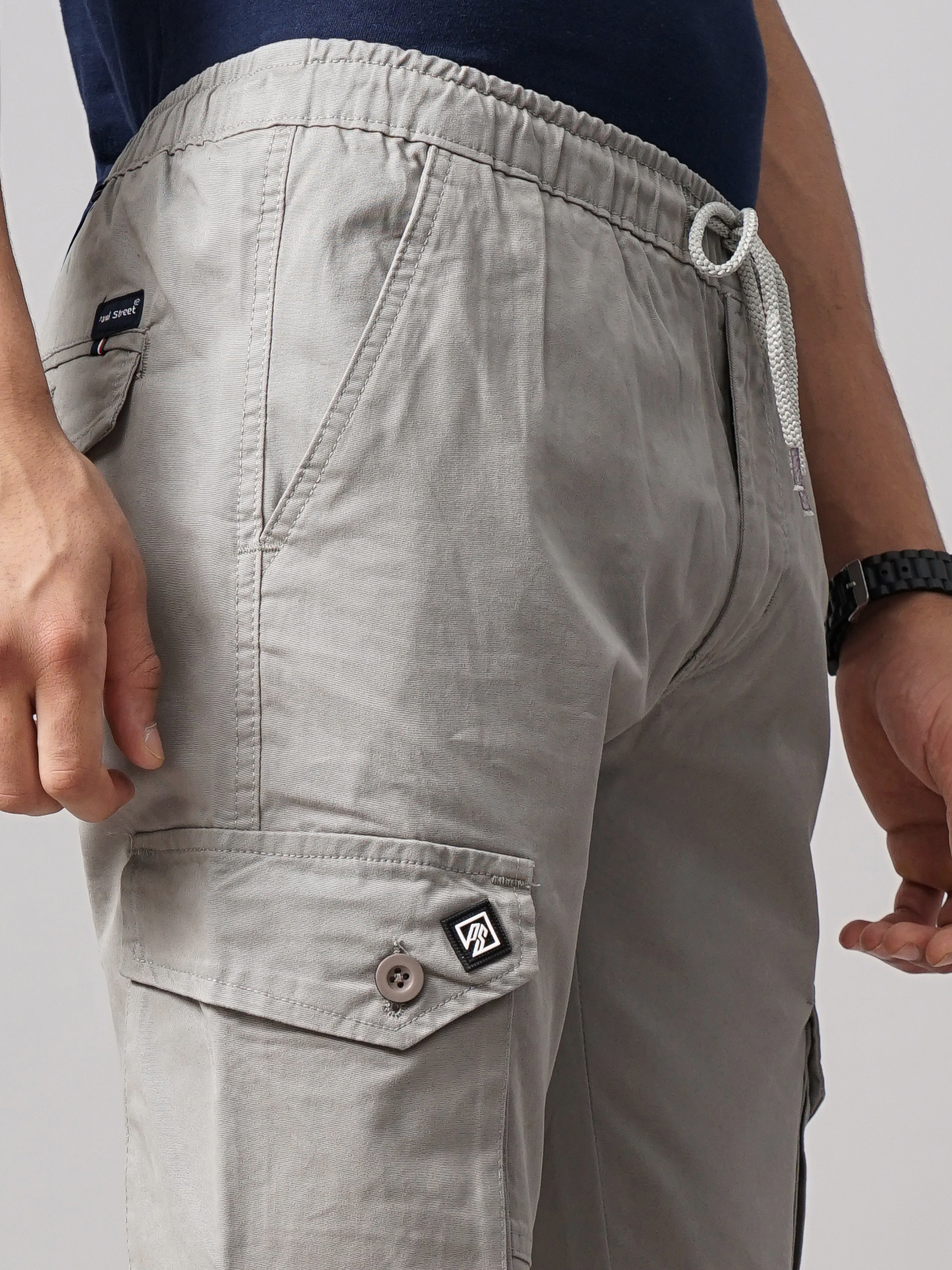 Men Ash Grey Aslant Cargo Pant