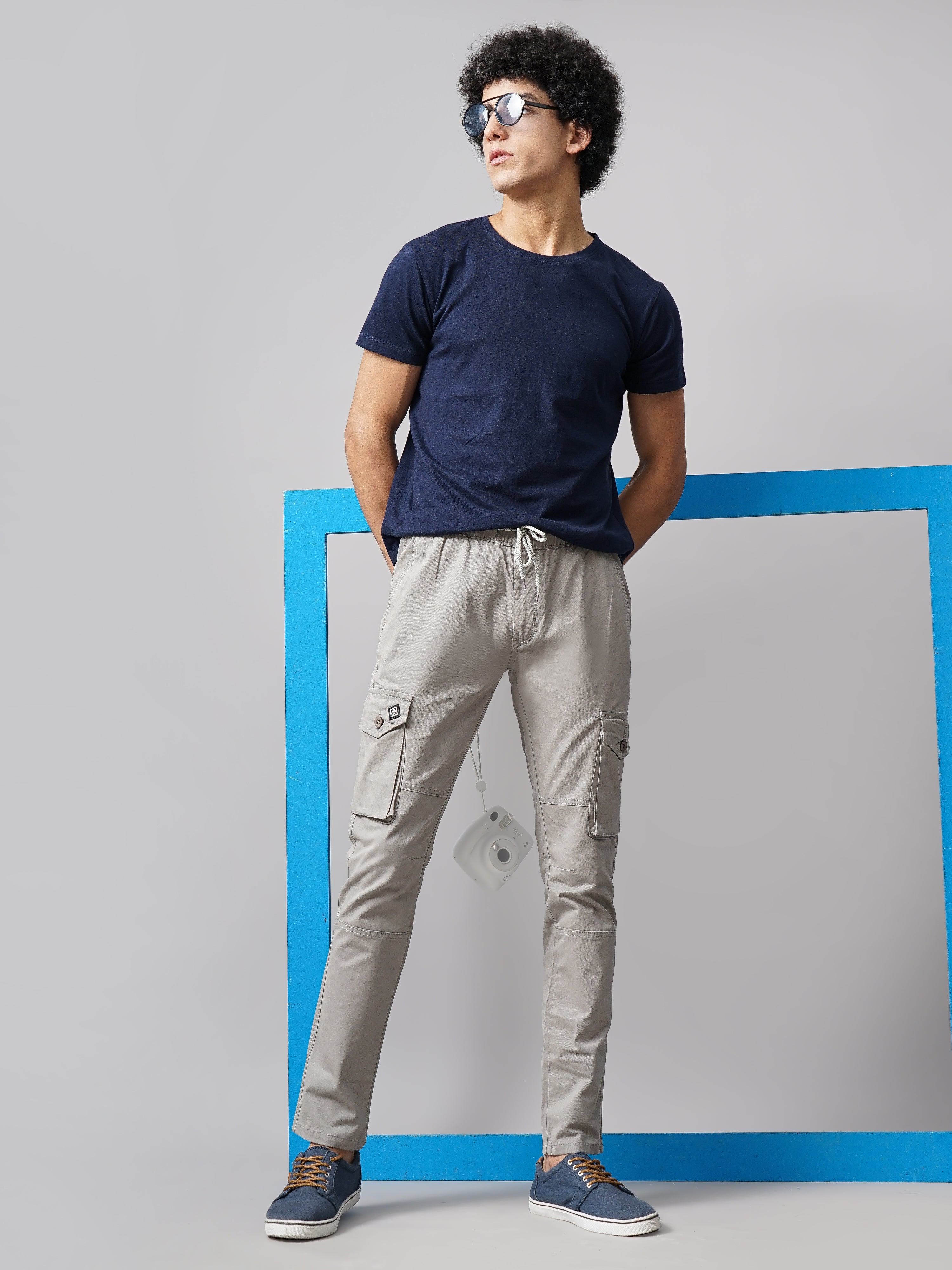 Men Ash Grey Aslant Cargo Pant