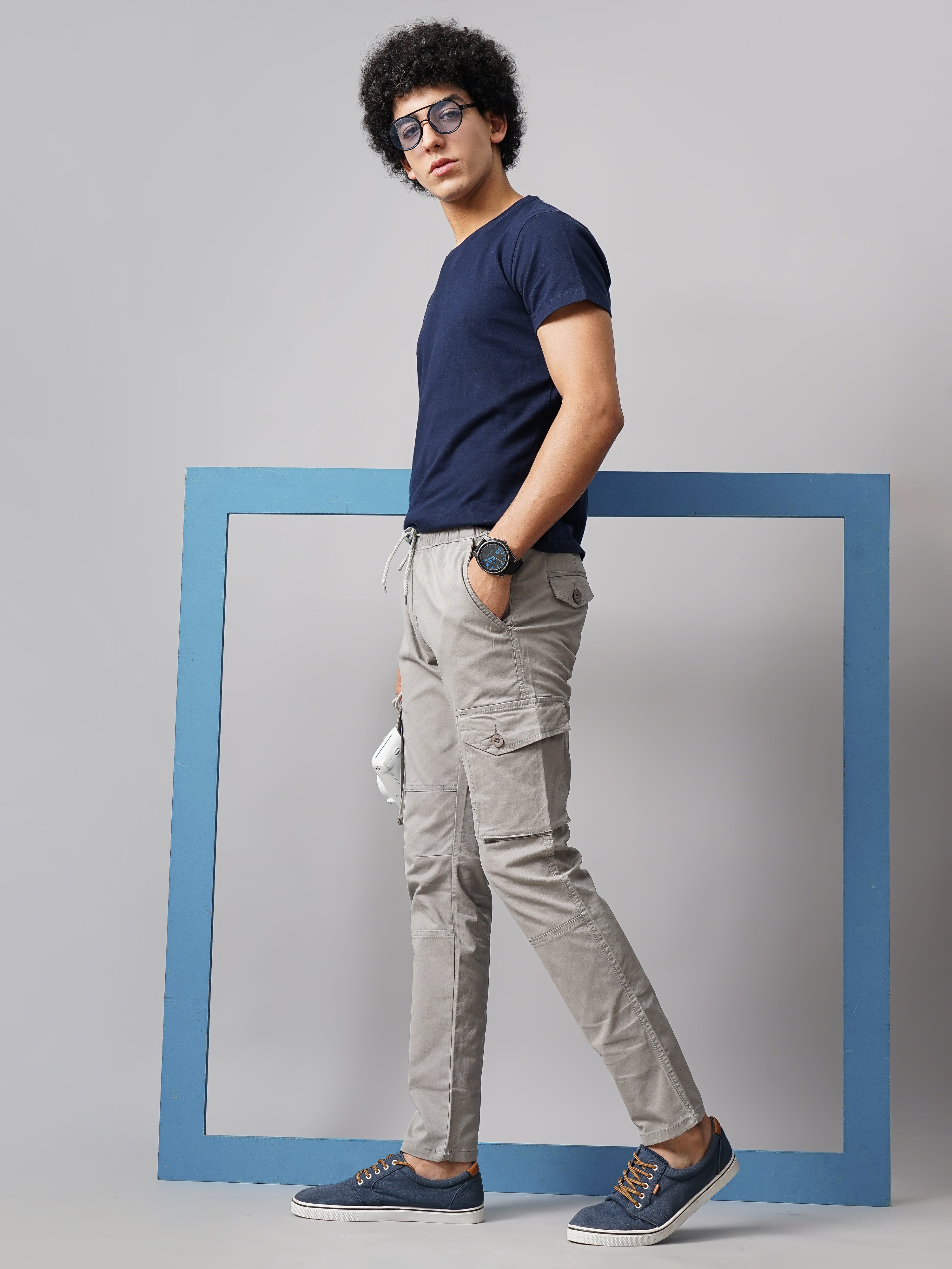 Men Ash Grey Aslant Cargo Pant