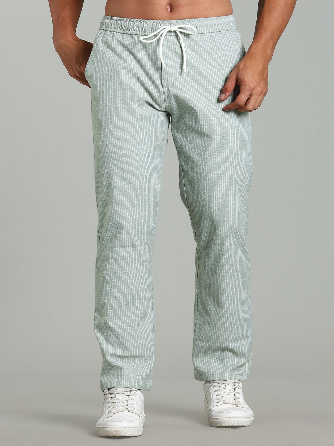 Men Haven Green Striped Linen Pant