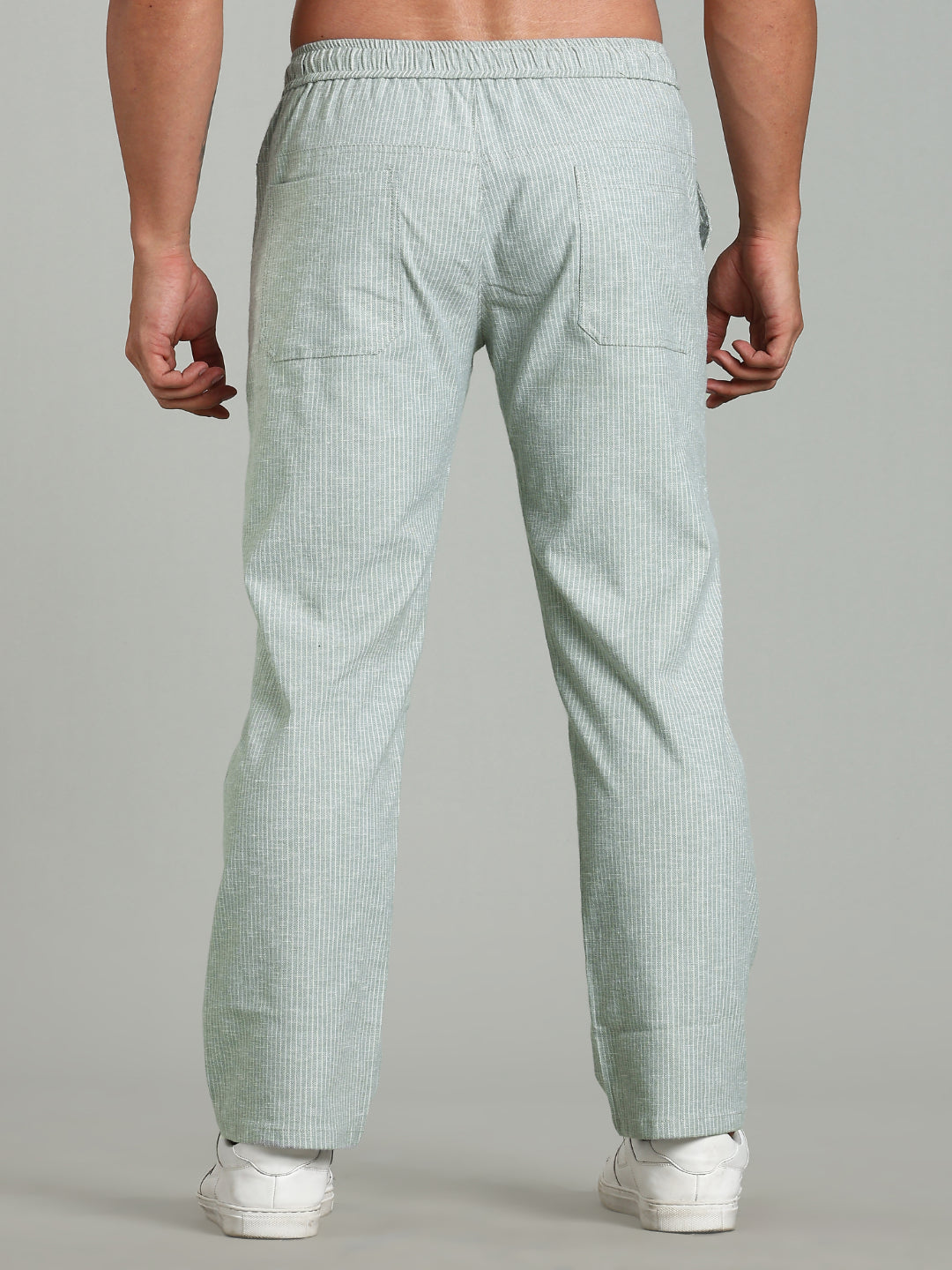 Men Haven Green Striped Linen Pant