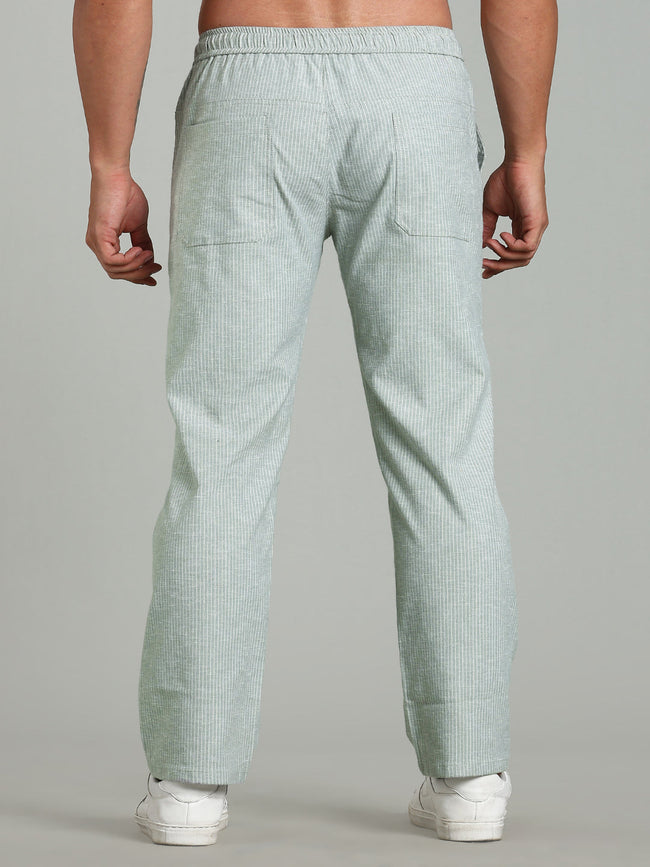 Men Haven Green Striped Linen Pant