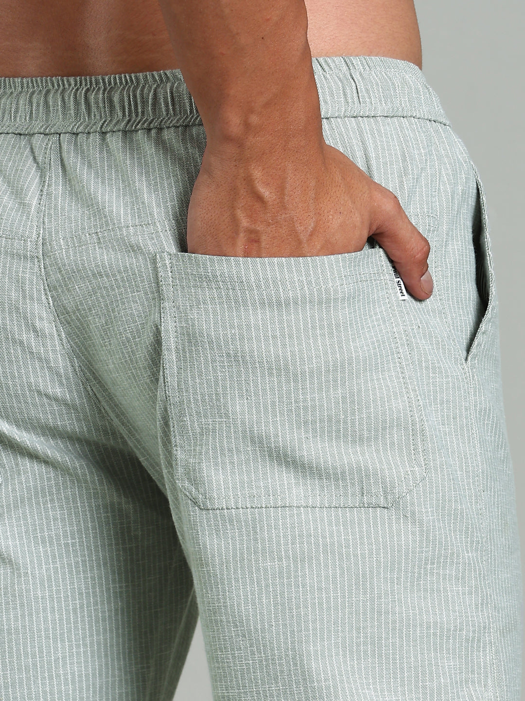 Men Haven Green Striped Linen Pant