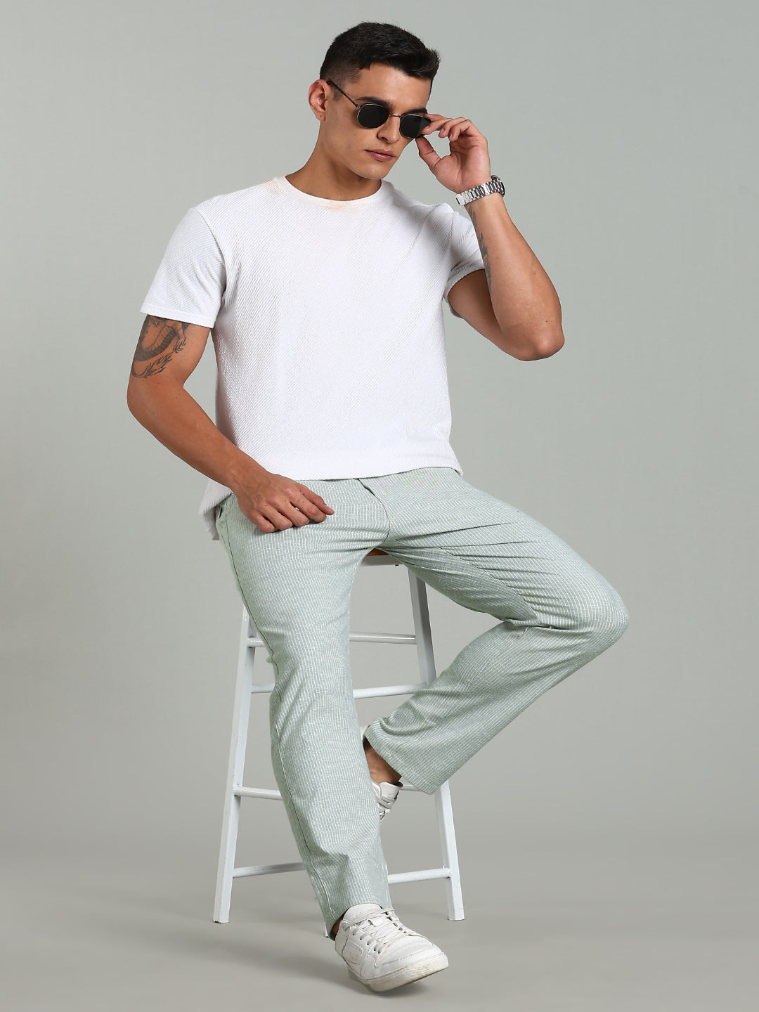 Men Haven Green Striped Linen Pant