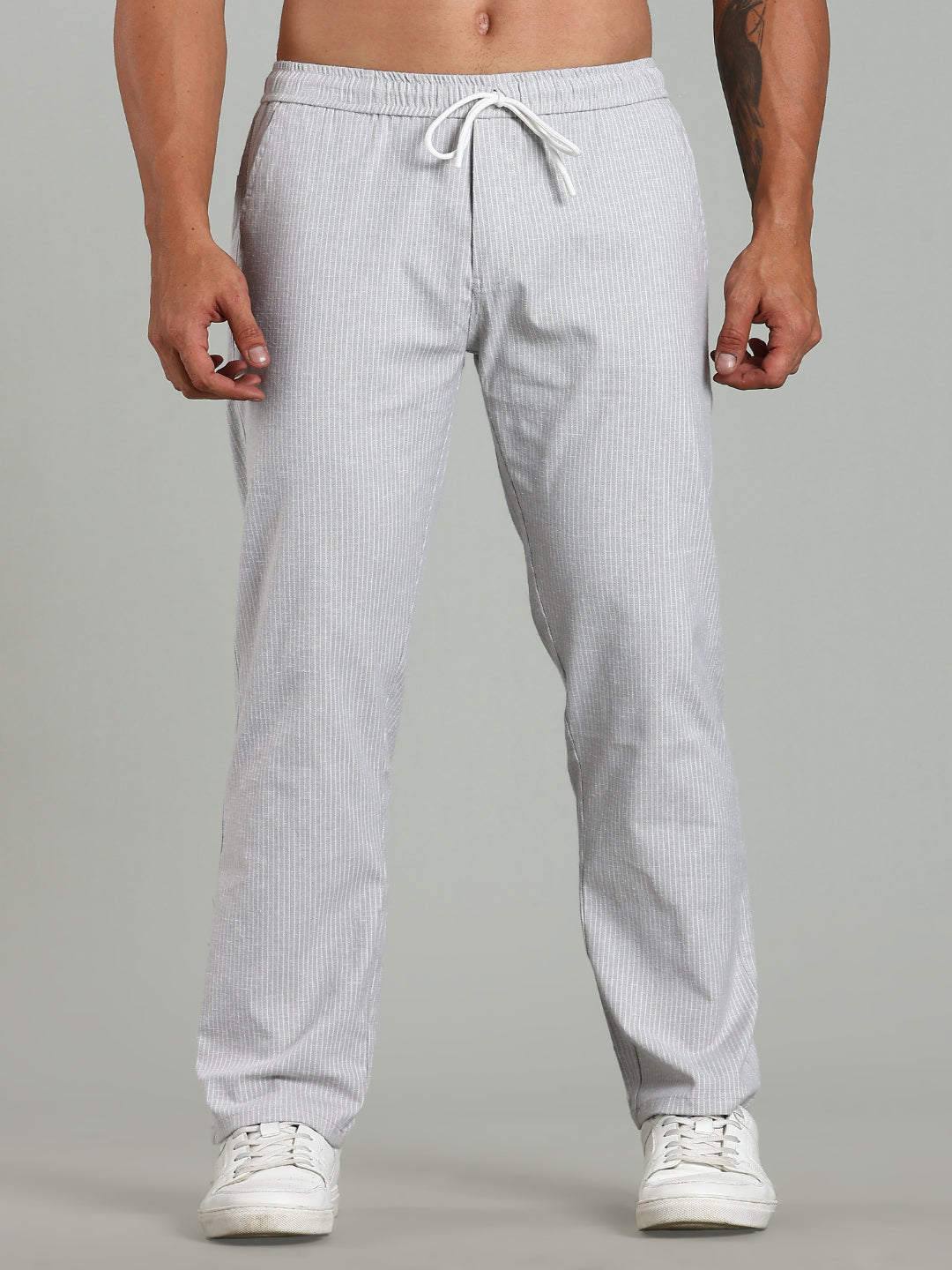 Men Haven Grey Striped Linen Pant