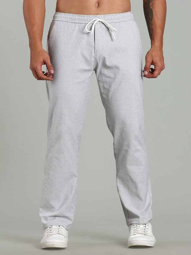 Men Haven Grey Striped Linen Pant