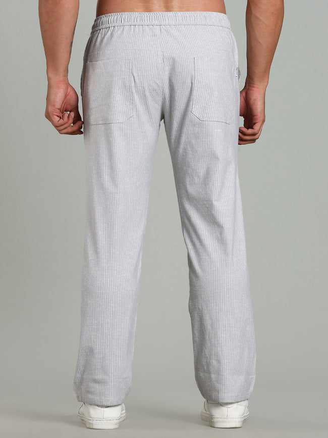 Men Haven Grey Striped Linen Pant