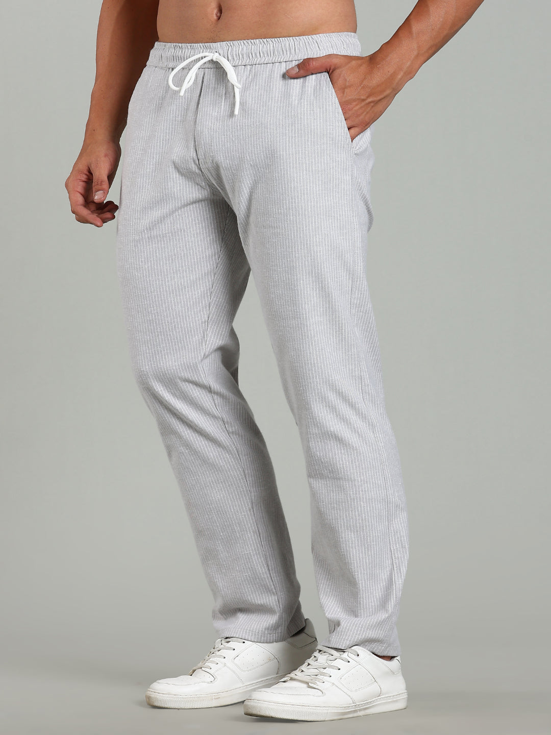 Men Haven Grey Striped Linen Pant