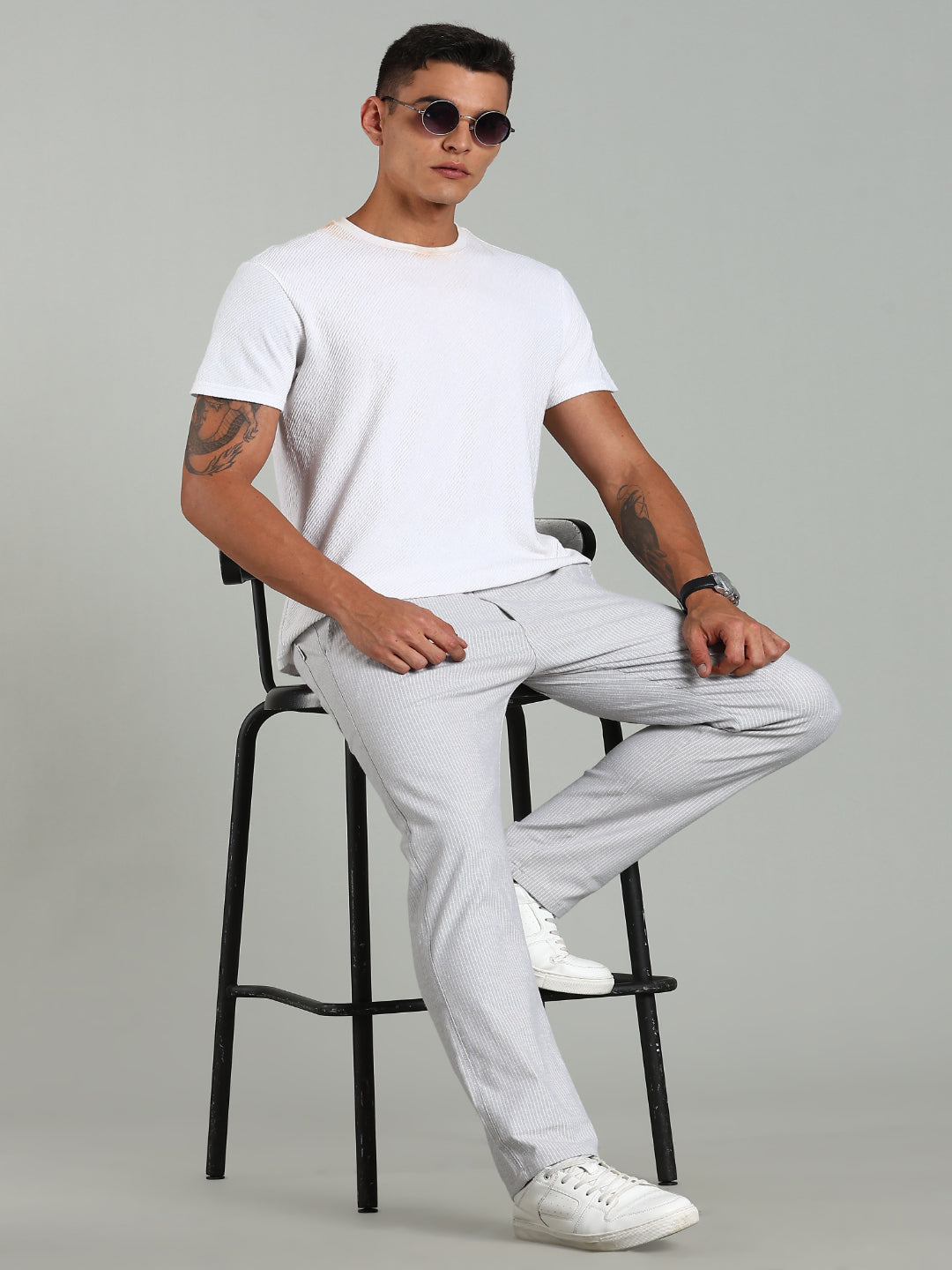 Men Haven Grey Striped Linen Pant