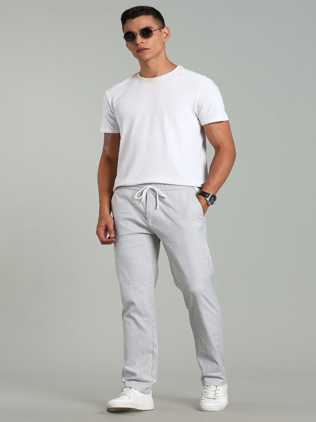 Men Haven Grey Striped Linen Pant