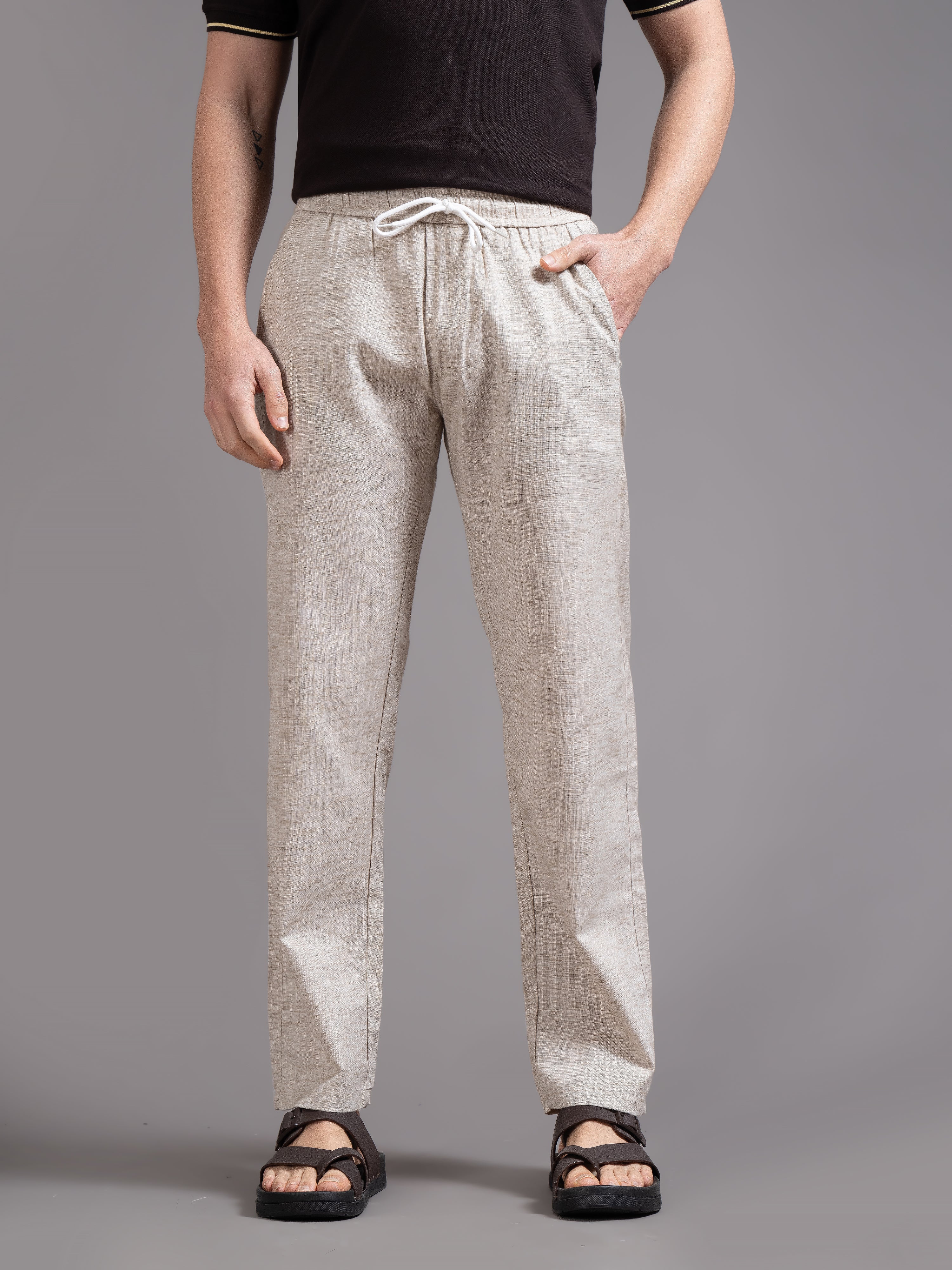 Men Eden Cream Striped Linen Pant