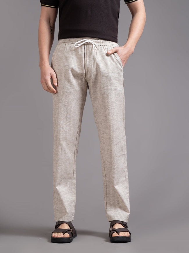 Men Eden Cream Striped Linen Pant