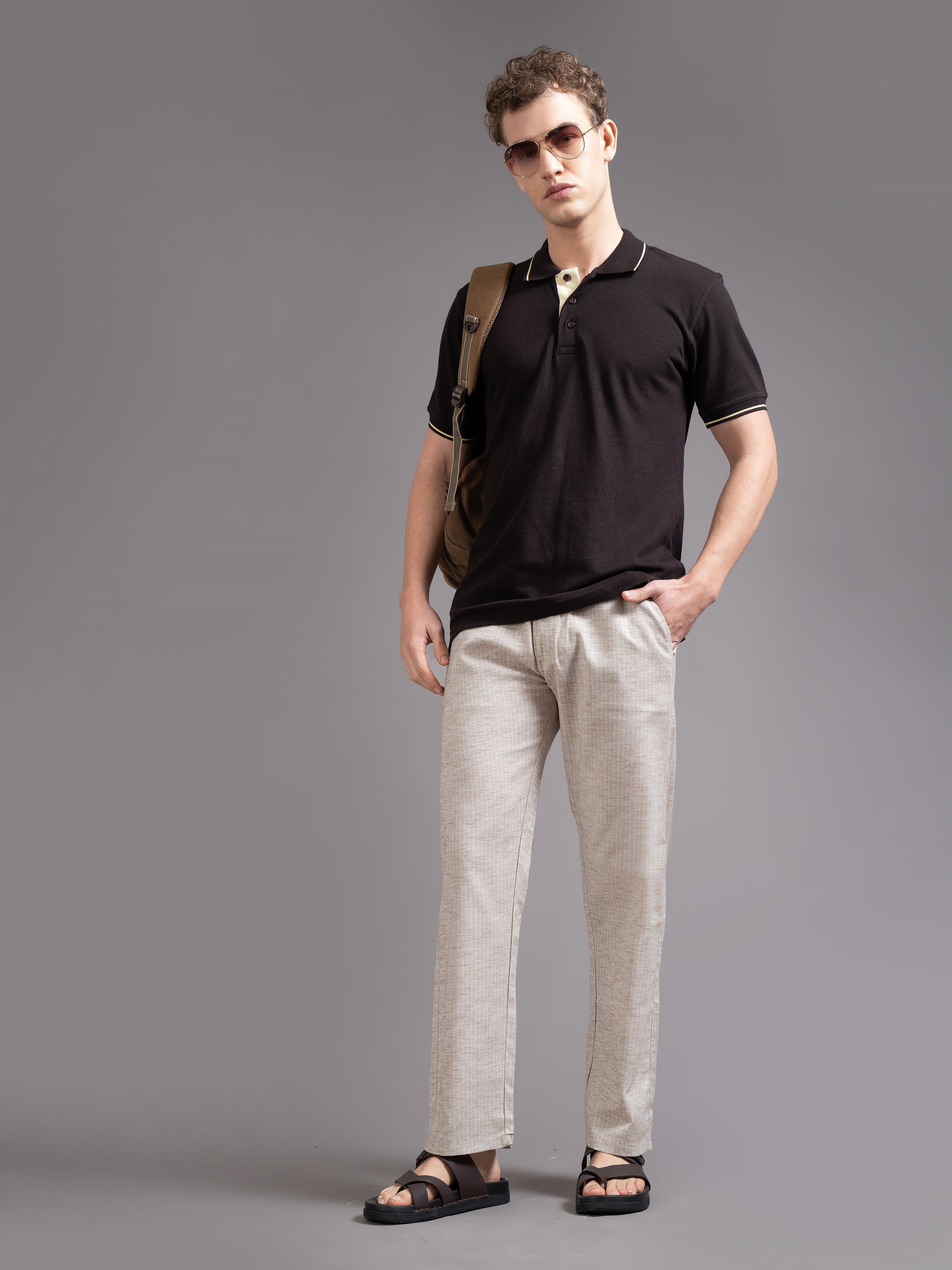 Men Eden Cream Striped Linen Pant