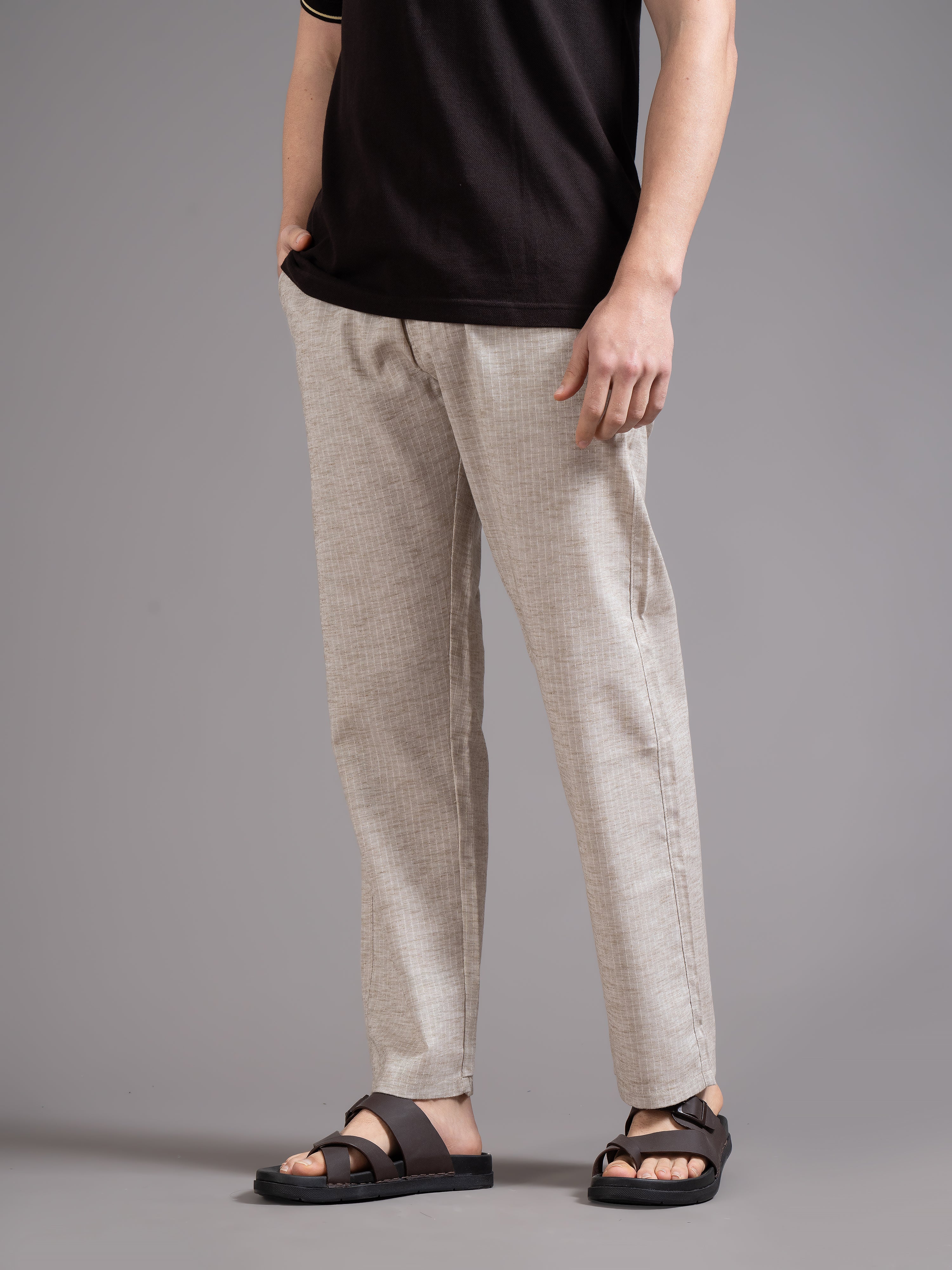 Men Eden Cream Striped Linen Pant