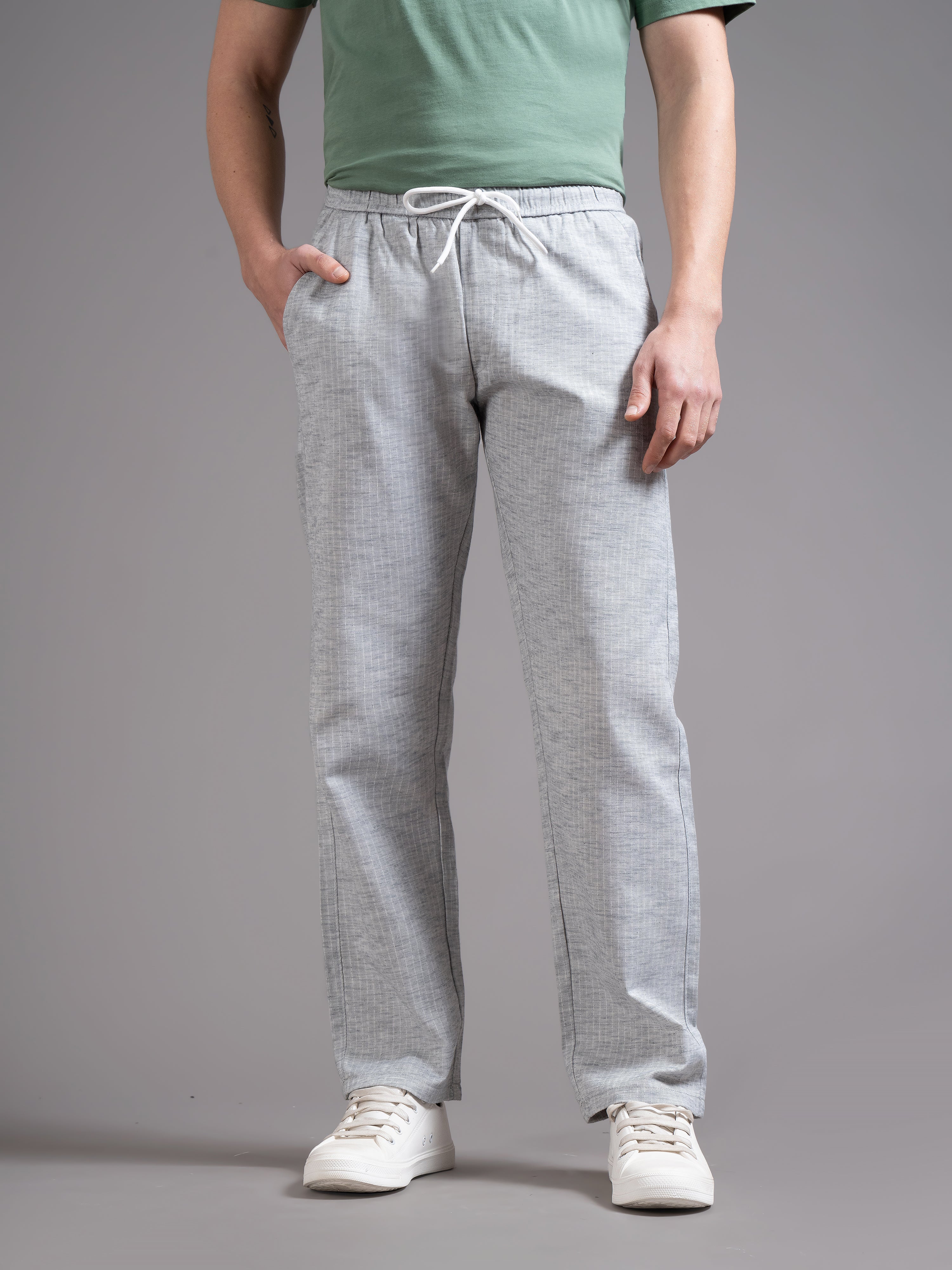 Men Eden Grey Striped Linen Pant