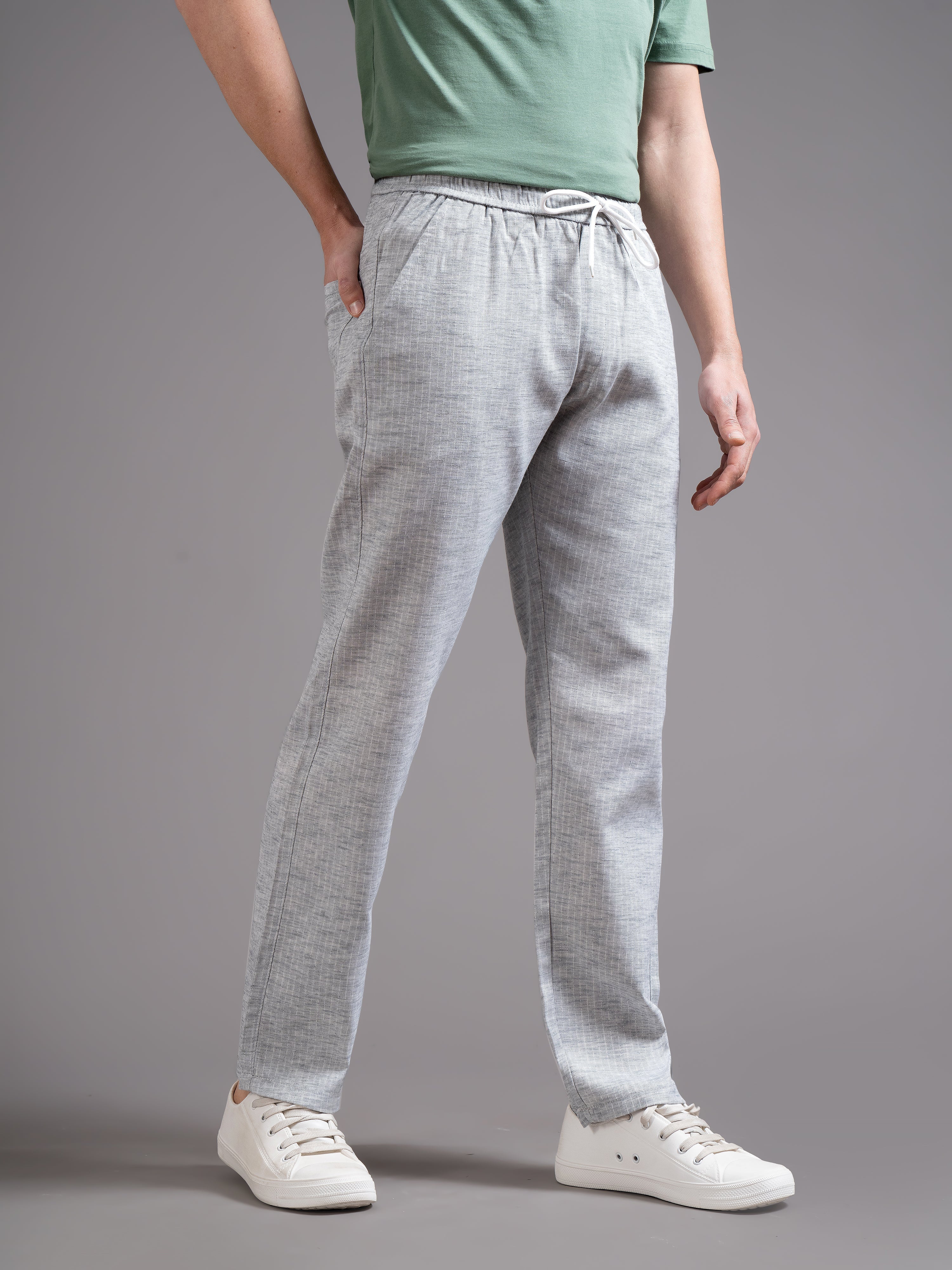 Men Eden Grey Striped Linen Pant