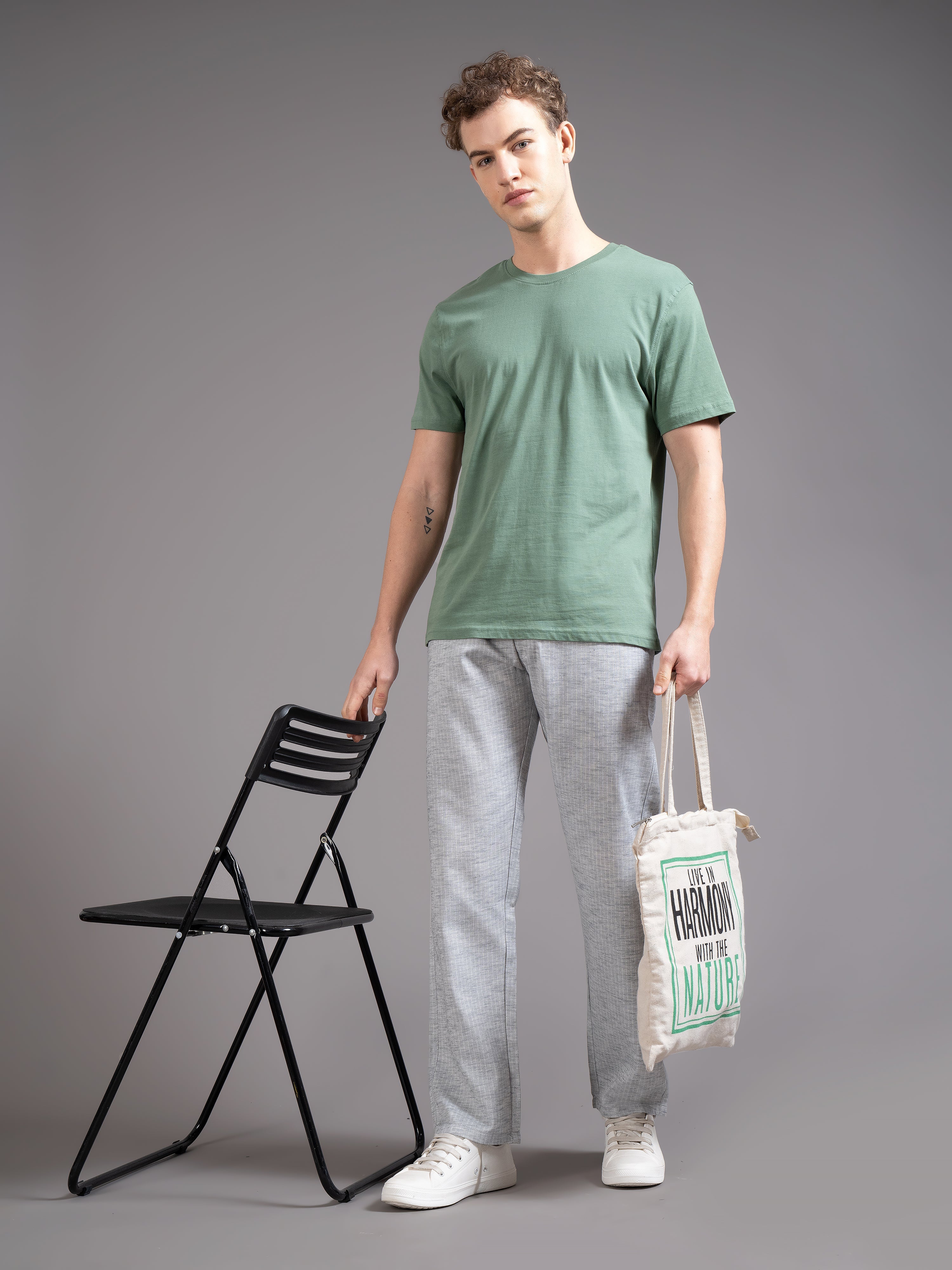 Men Eden Grey Striped Linen Pant