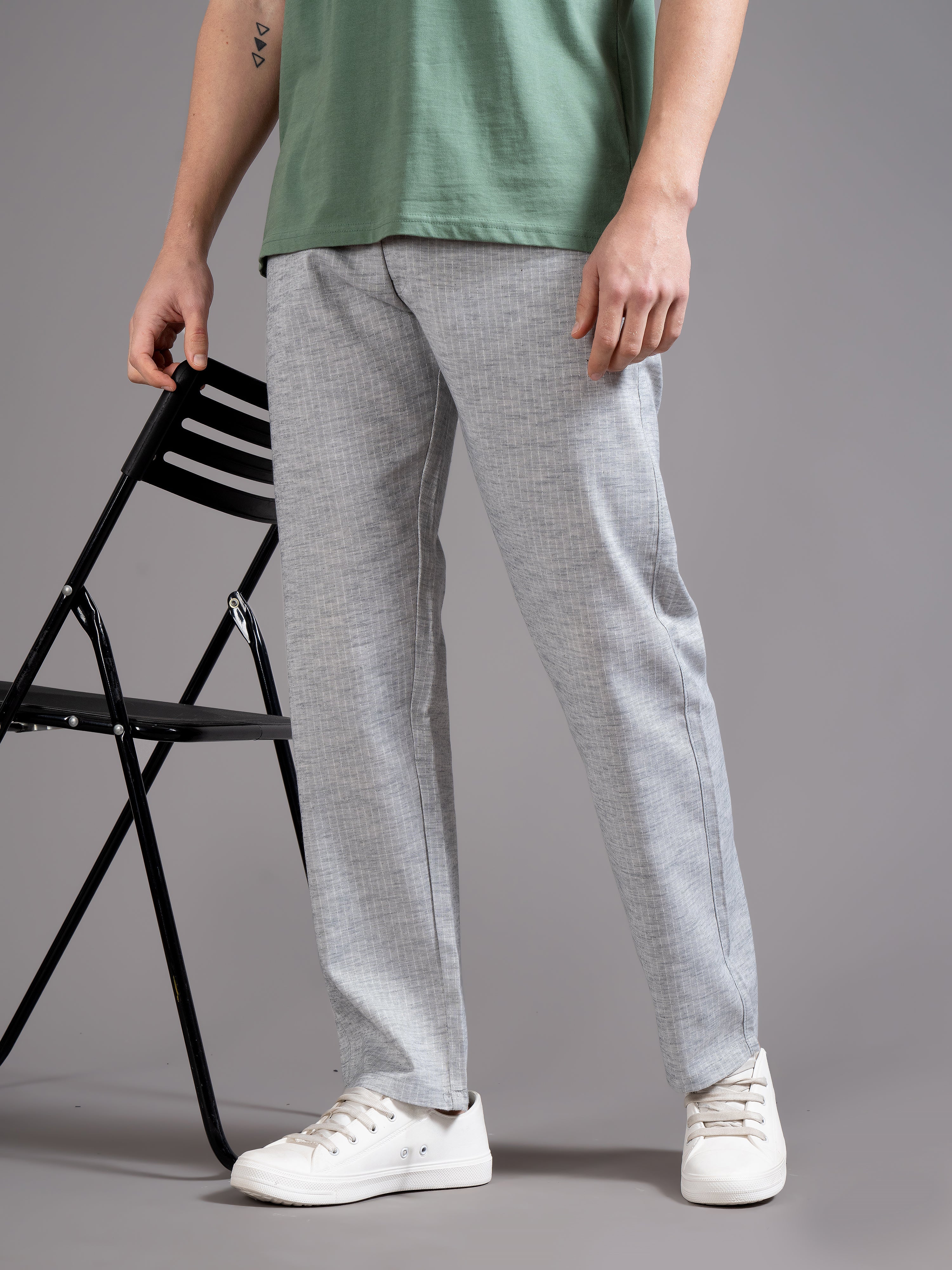 Men Eden Grey Striped Linen Pant