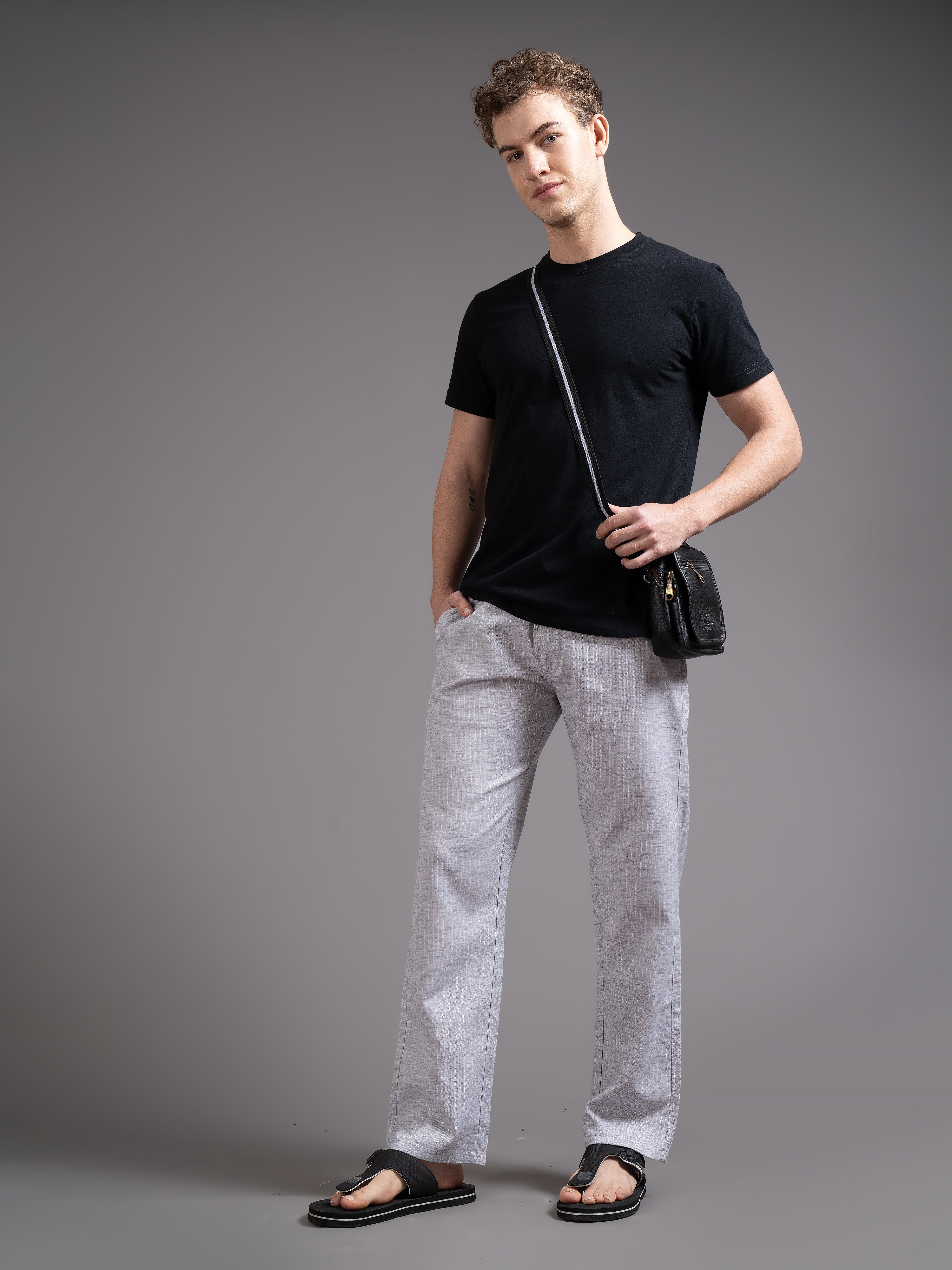 Men Eden Silver Striped Linen Pant