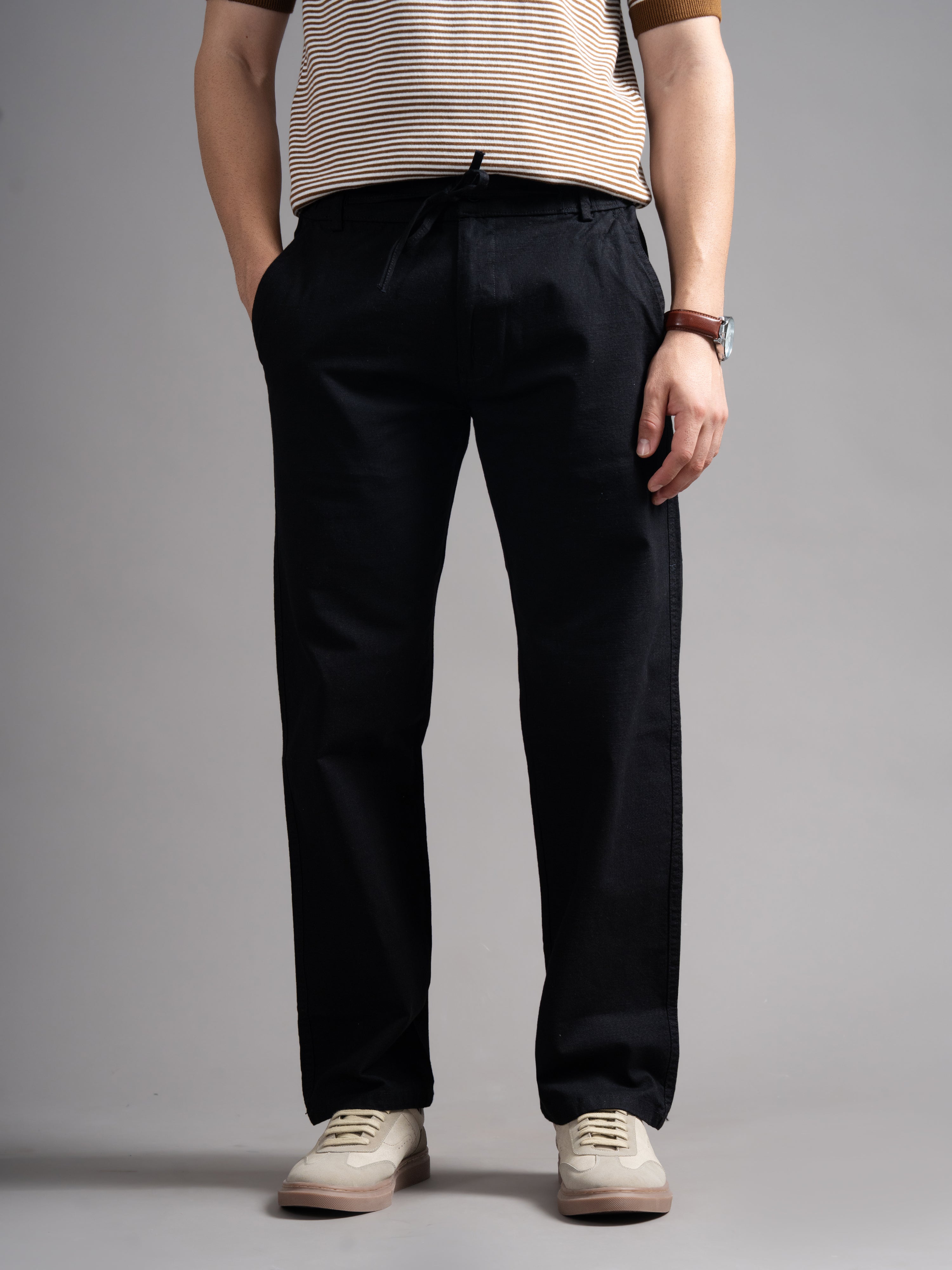 Men Aura Black Linen Blend Trouser