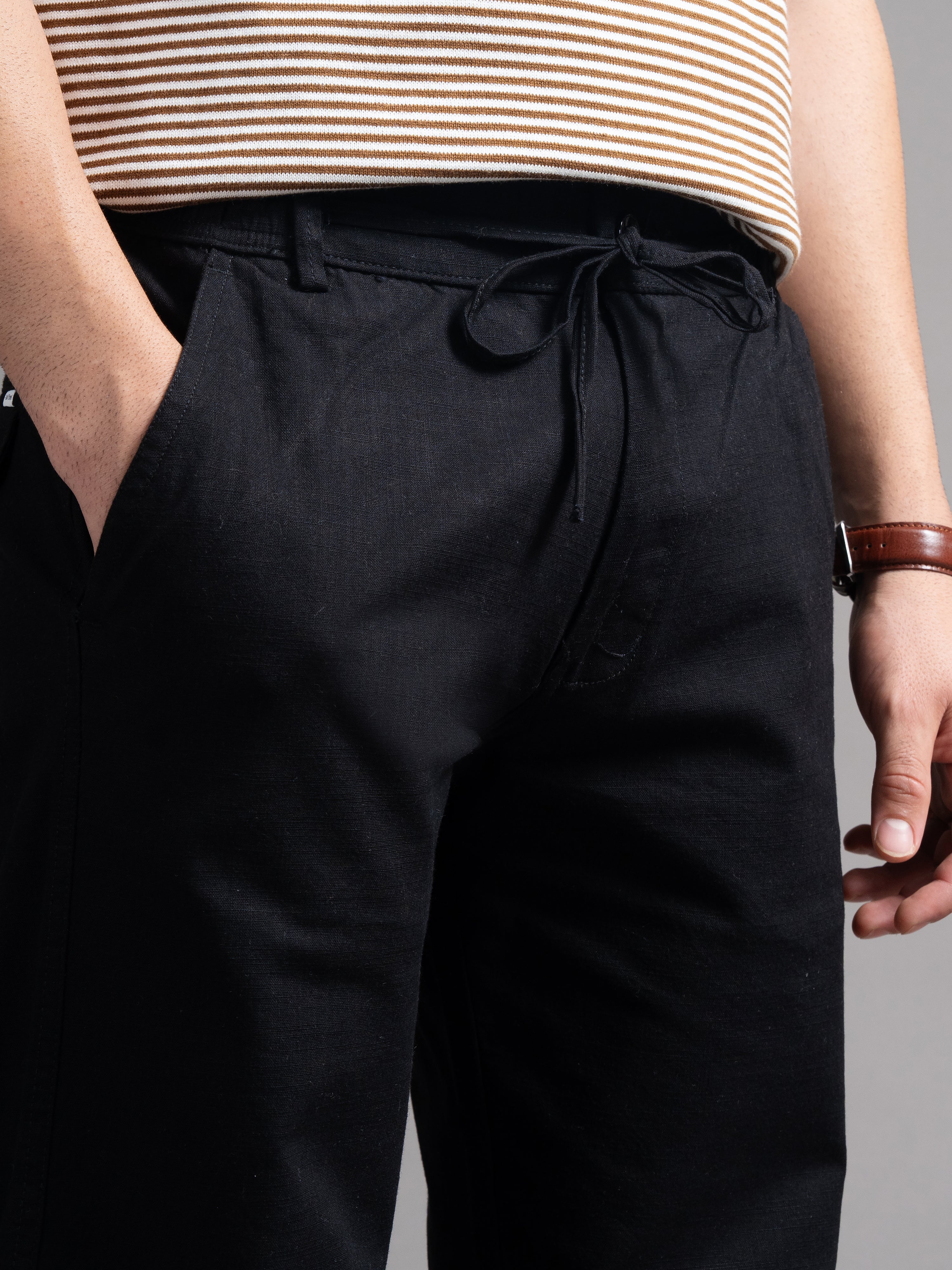 Men Aura Black Linen Blend Trouser