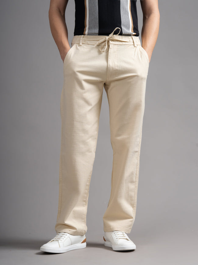 Men Aura Cream Linen Blend Trouser