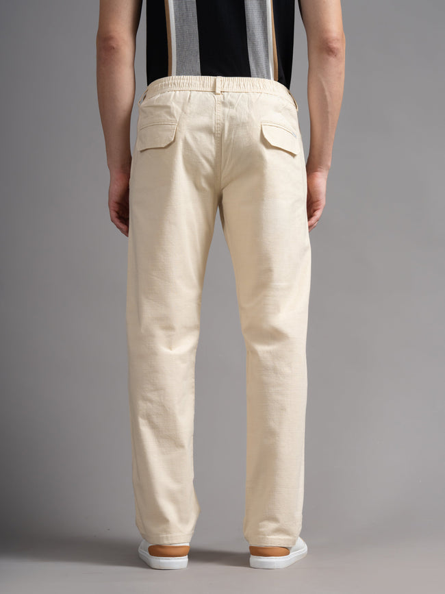 Men Aura Cream Linen Blend Trouser
