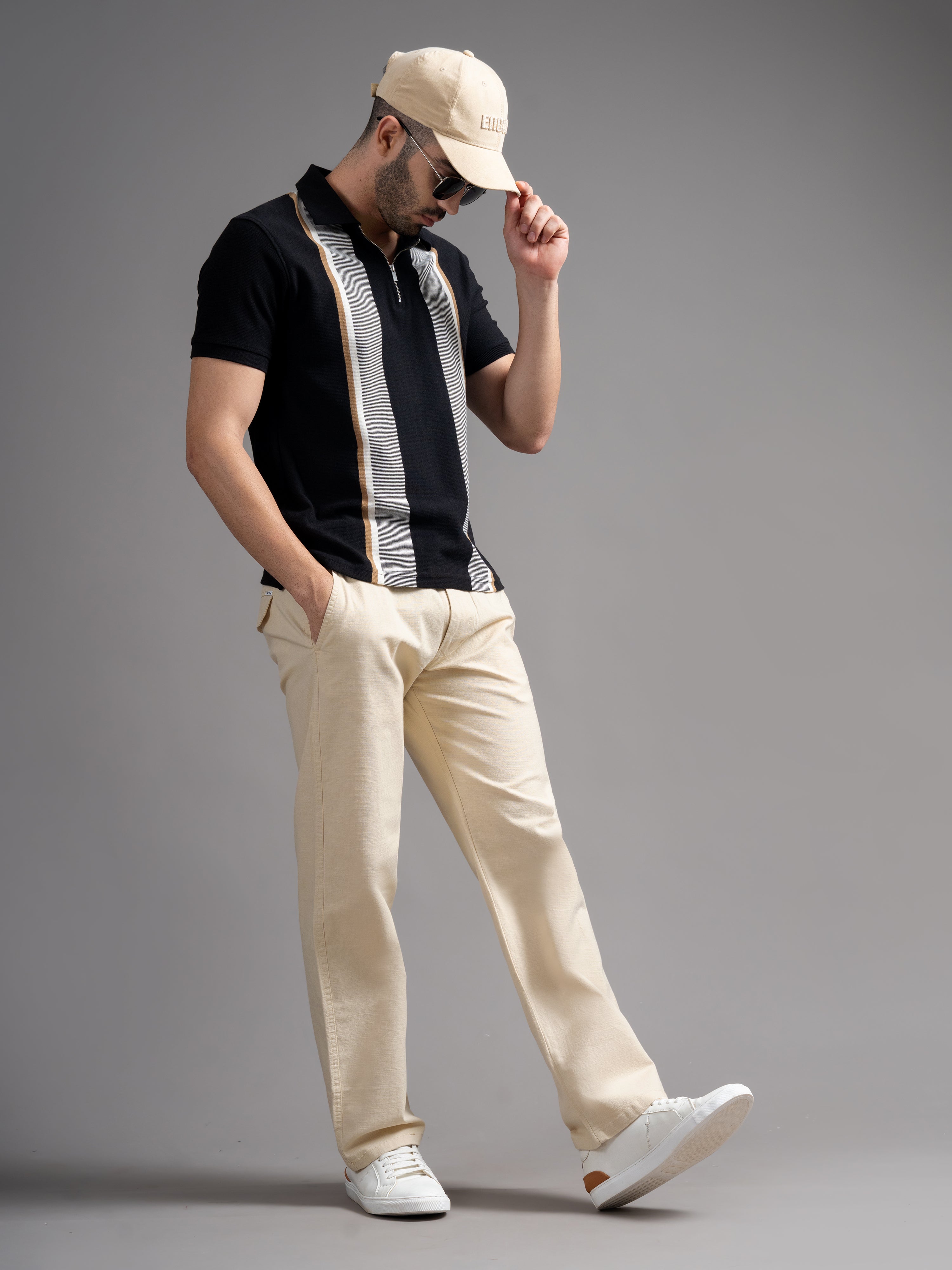 Men Aura Cream Linen Blend Trouser