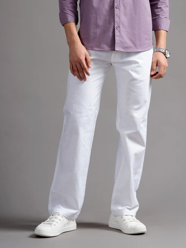 Men Aura White Linen Blend Trouser