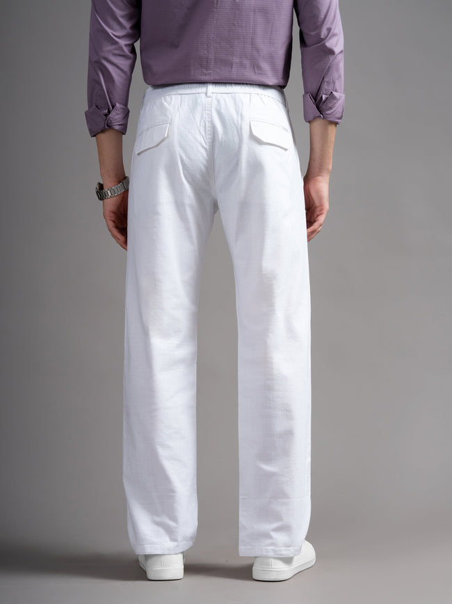 Men Aura White Linen Blend Trouser