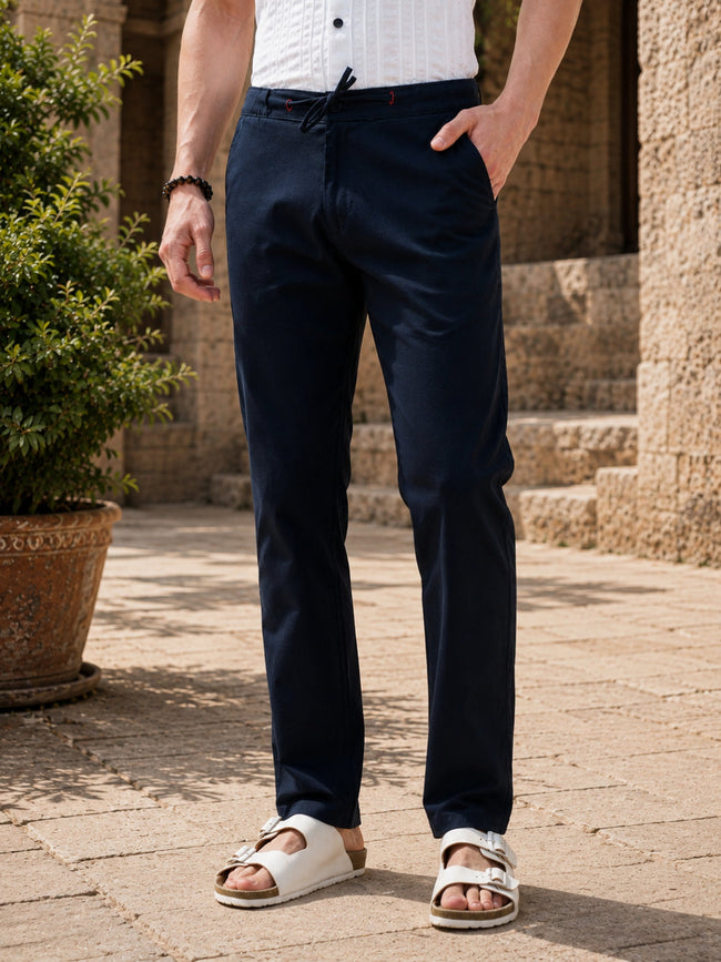 Men Darel Navy Linen Trouser