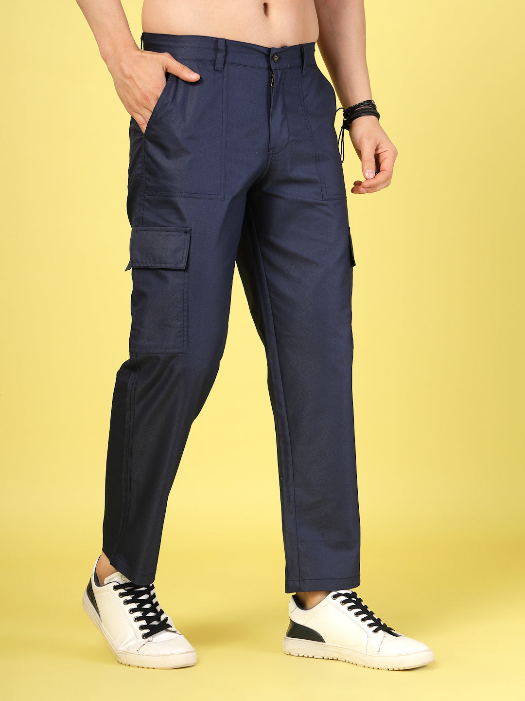 Men Navy Twill Solid Cargo