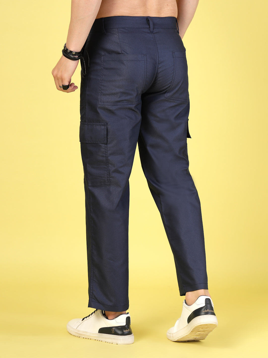 Men Navy Twill Solid Cargo