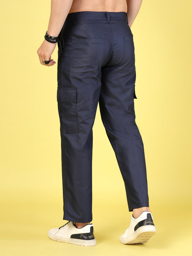 Men Navy Twill Solid Cargo