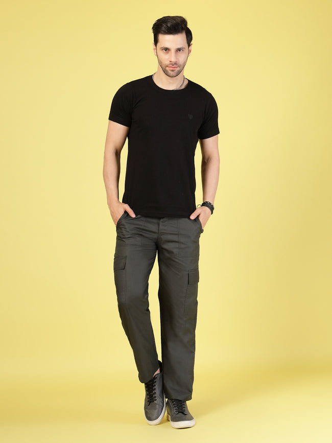 Men Army Green Twill Solid Cargo