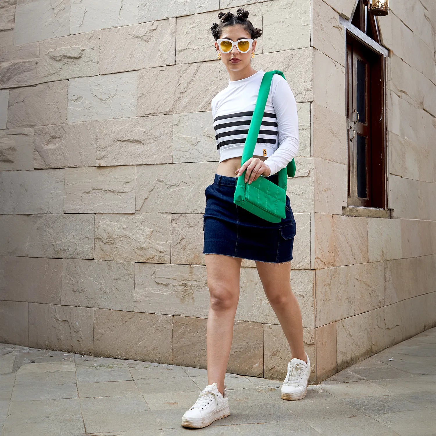 Women White Contrast Horizontal Striped Top