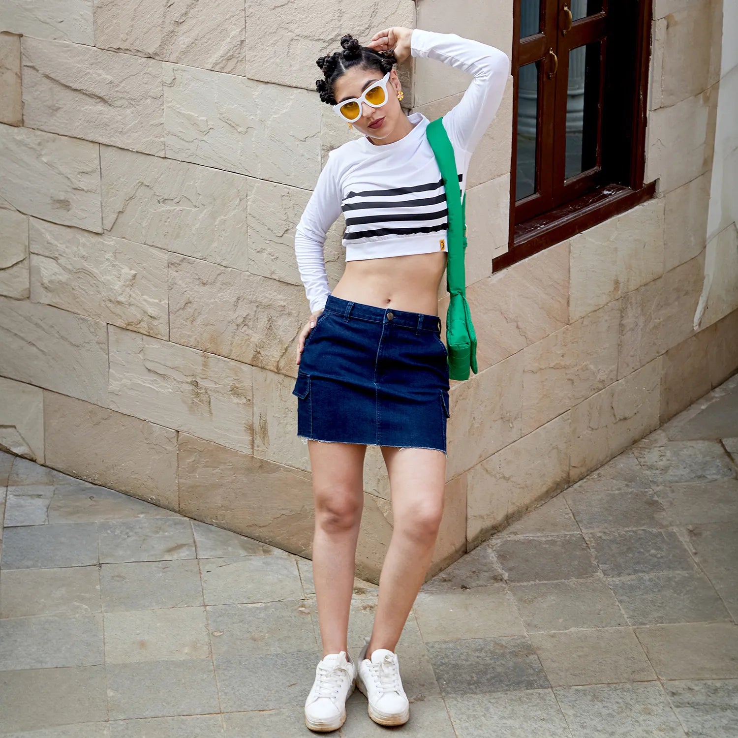 Women White Contrast Horizontal Striped Top