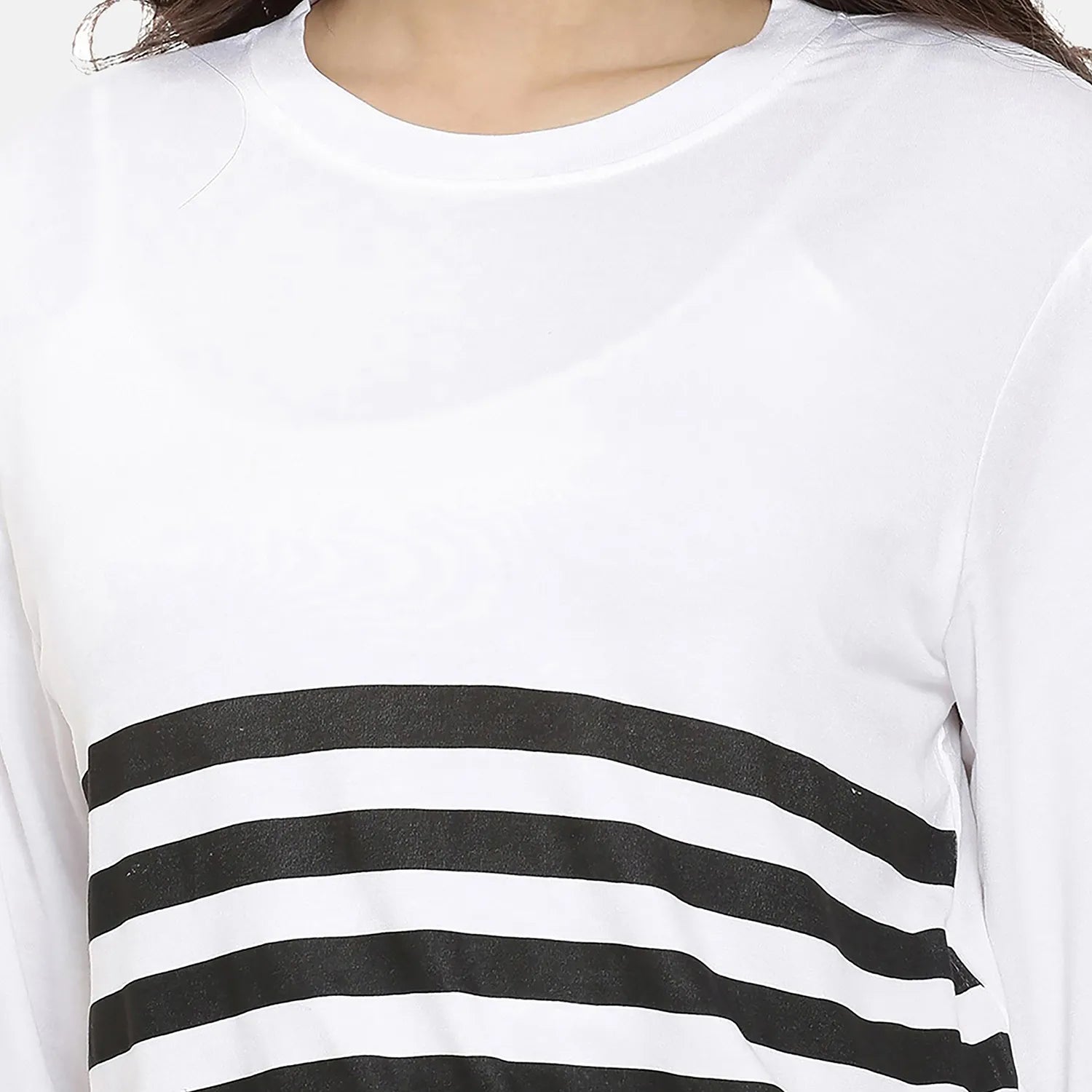 Women White Contrast Horizontal Striped Top