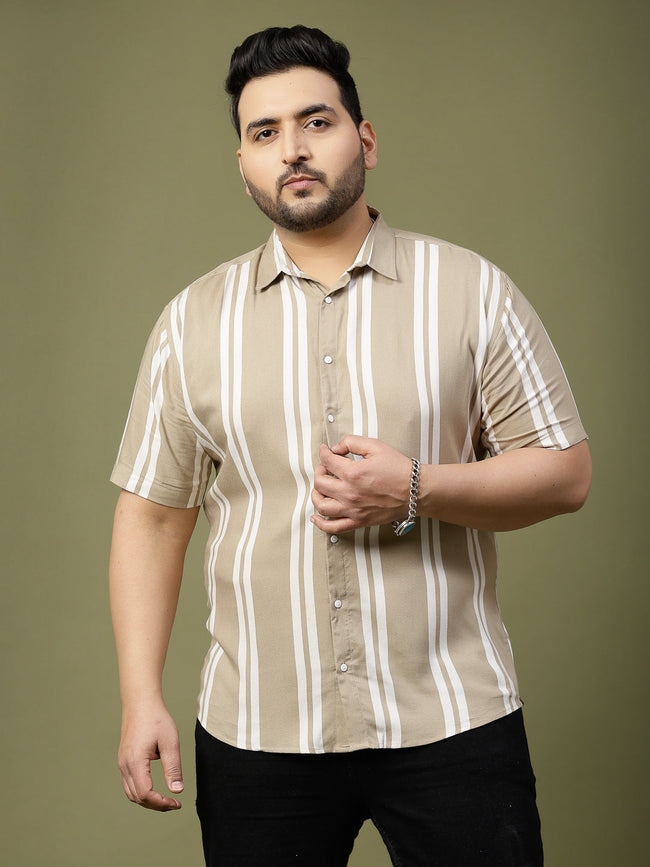 Men Beige Striped Shirt
