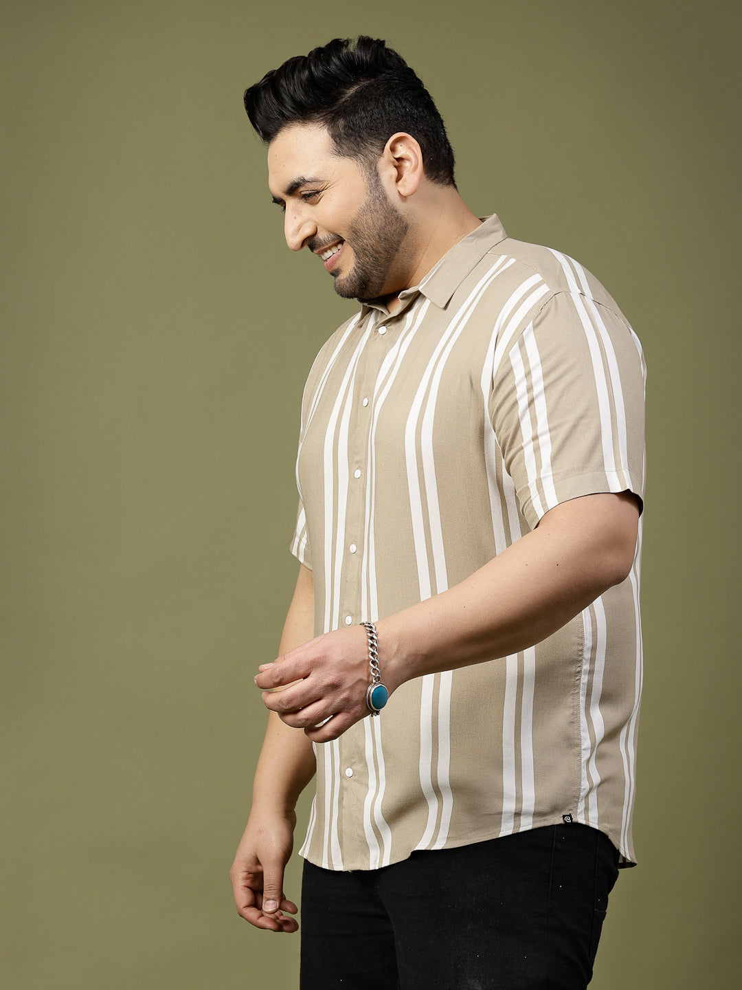 Men Beige Striped Shirt