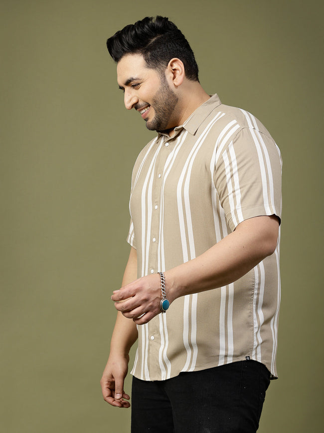 Men Beige Striped Shirt