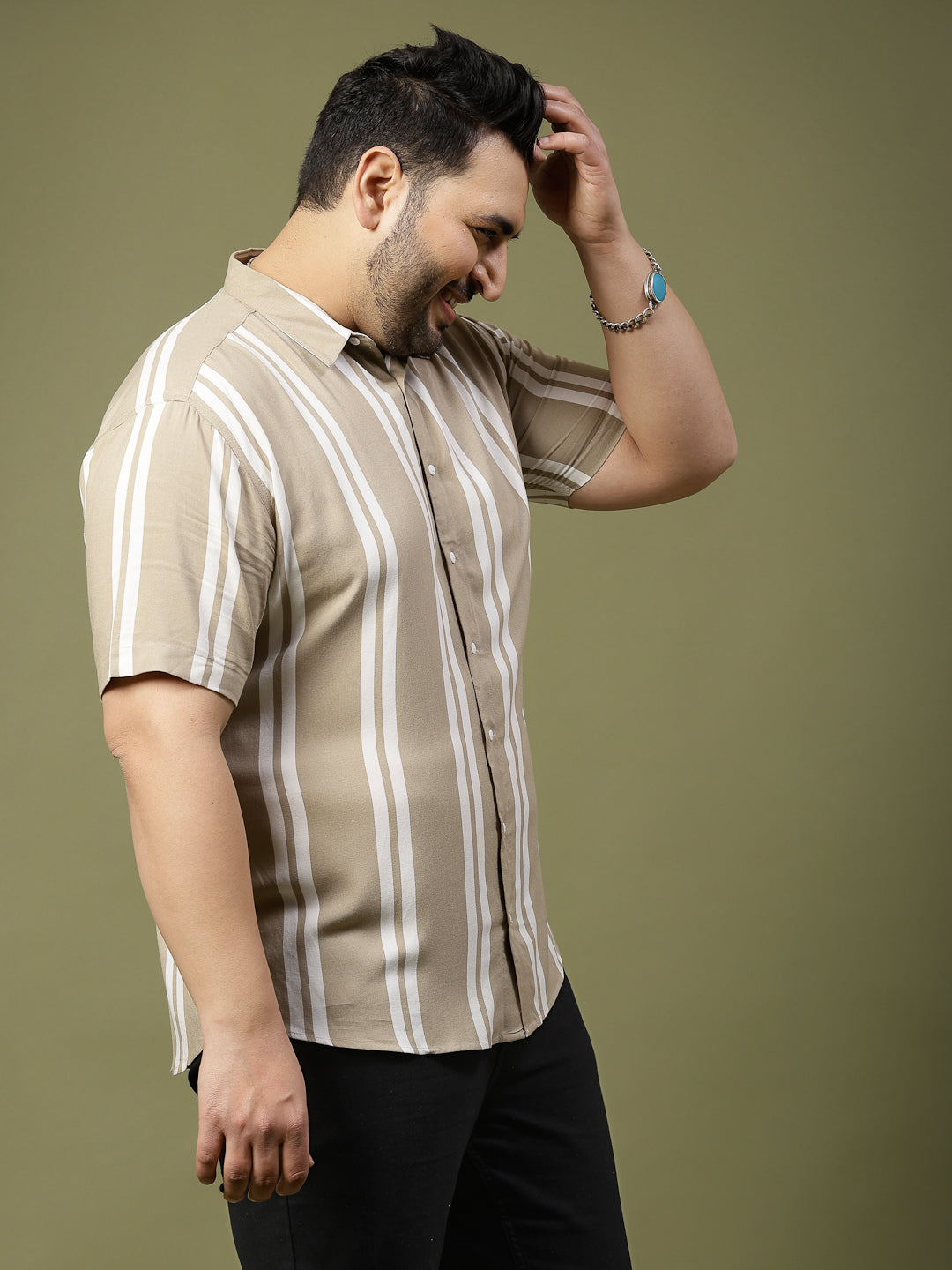 Men Beige Striped Shirt