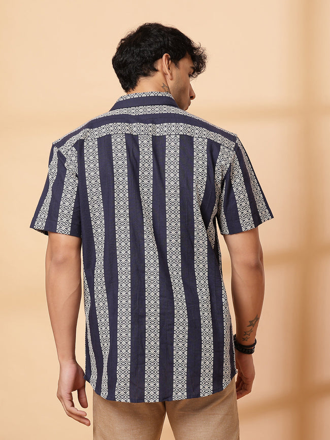 Men Embroidered Cuban Collar Shirt